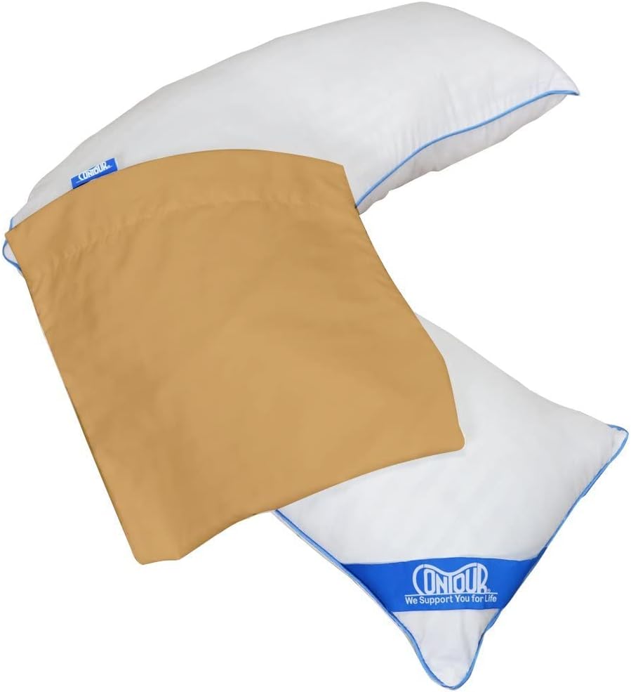 Contour L Shaped Bed Pillow, with Beige Pillowcase