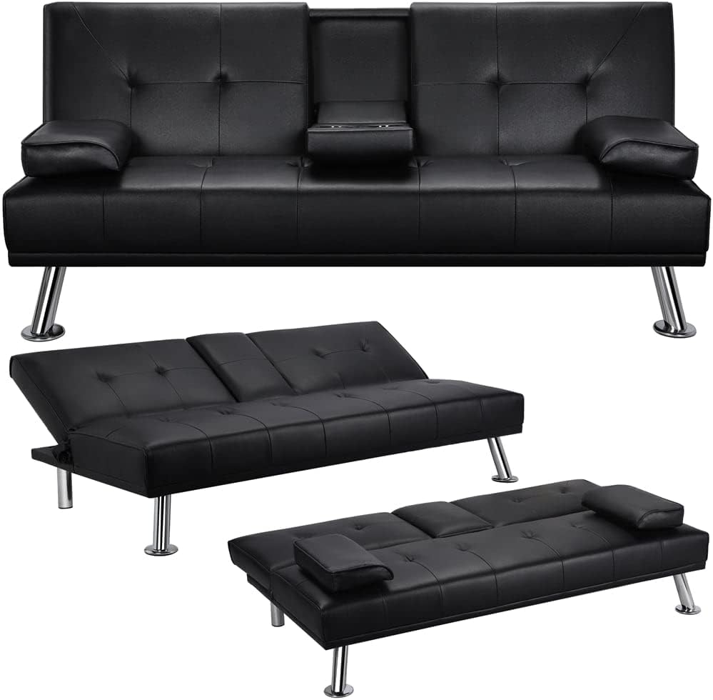 Futon Sofa Bed Modern Faux Leather Couch, Convertible [...]