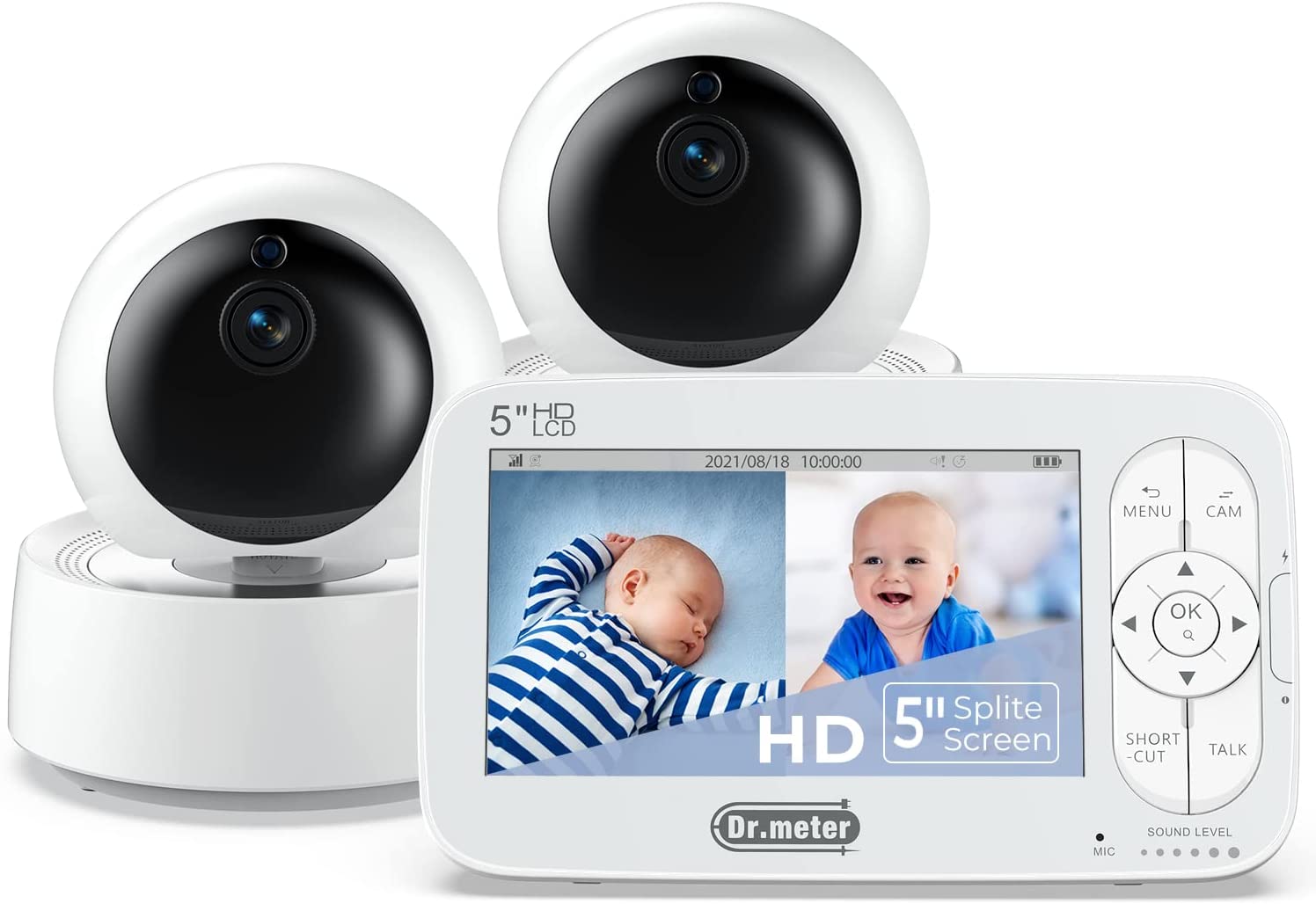 Dr.meter Split Screen Baby Monitor with 2 Cameras, 5'' [...]