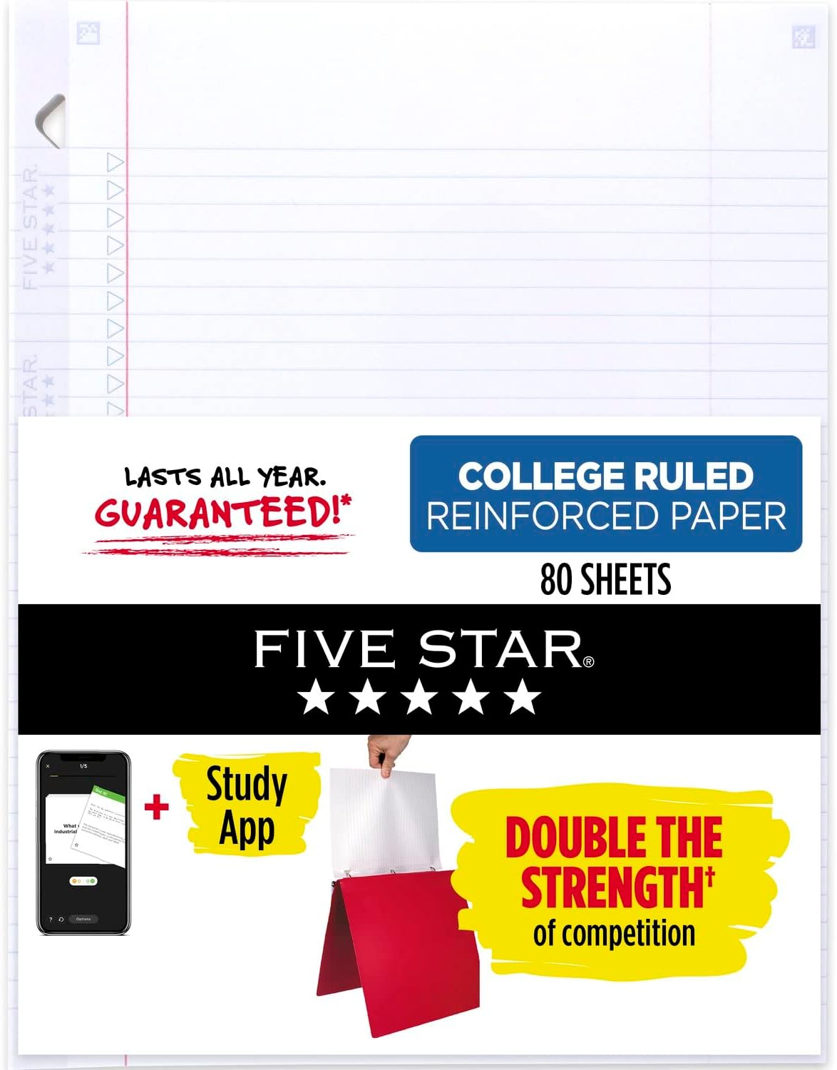 Five Star Loose Leaf Paper + Study App, 3 Hole Punch [...]