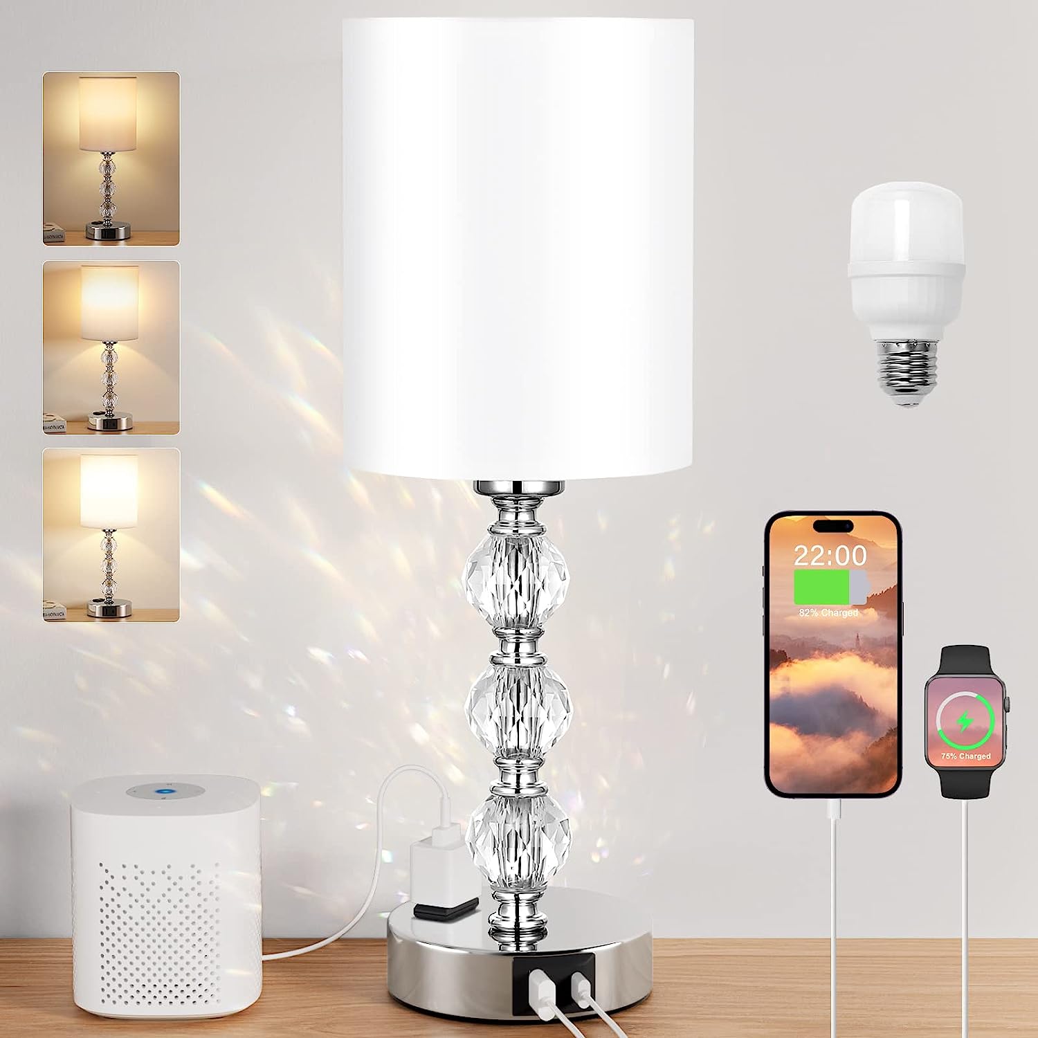 Touch Bedside Lamps for Bedrooms Nightstand - Crystal [...]