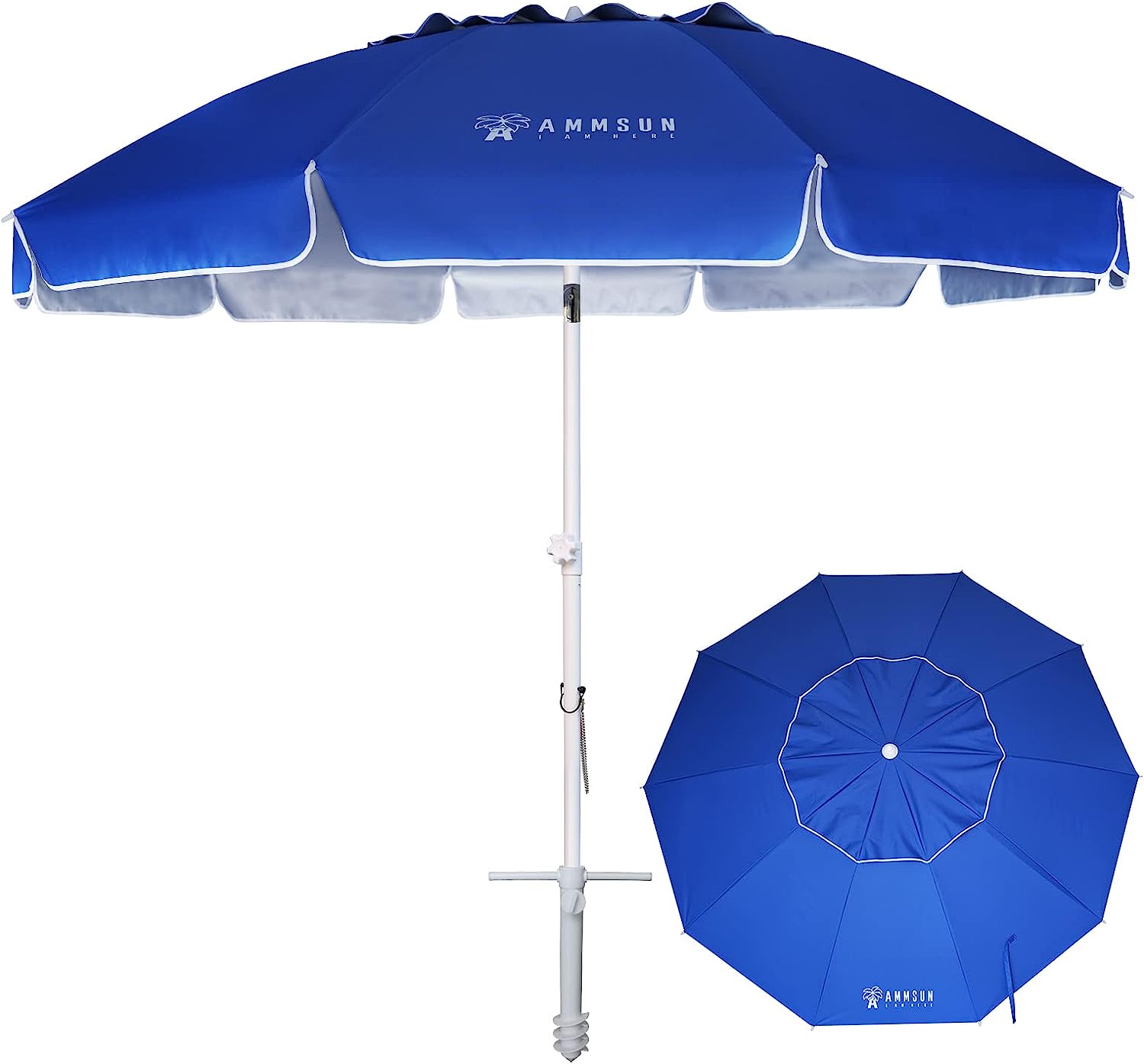 AMMSUN 8FT Large Beach Umbrella with sand anchor, [...]