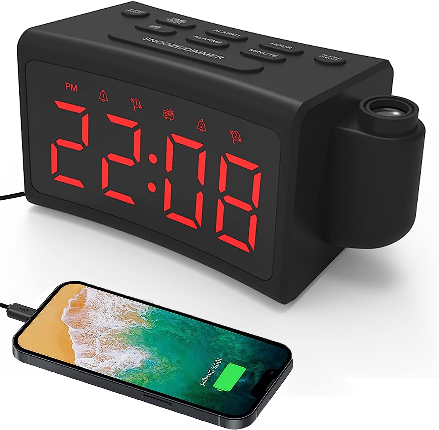 GING YHAU Projection Alarm Clock for Bedroom,LED [...]