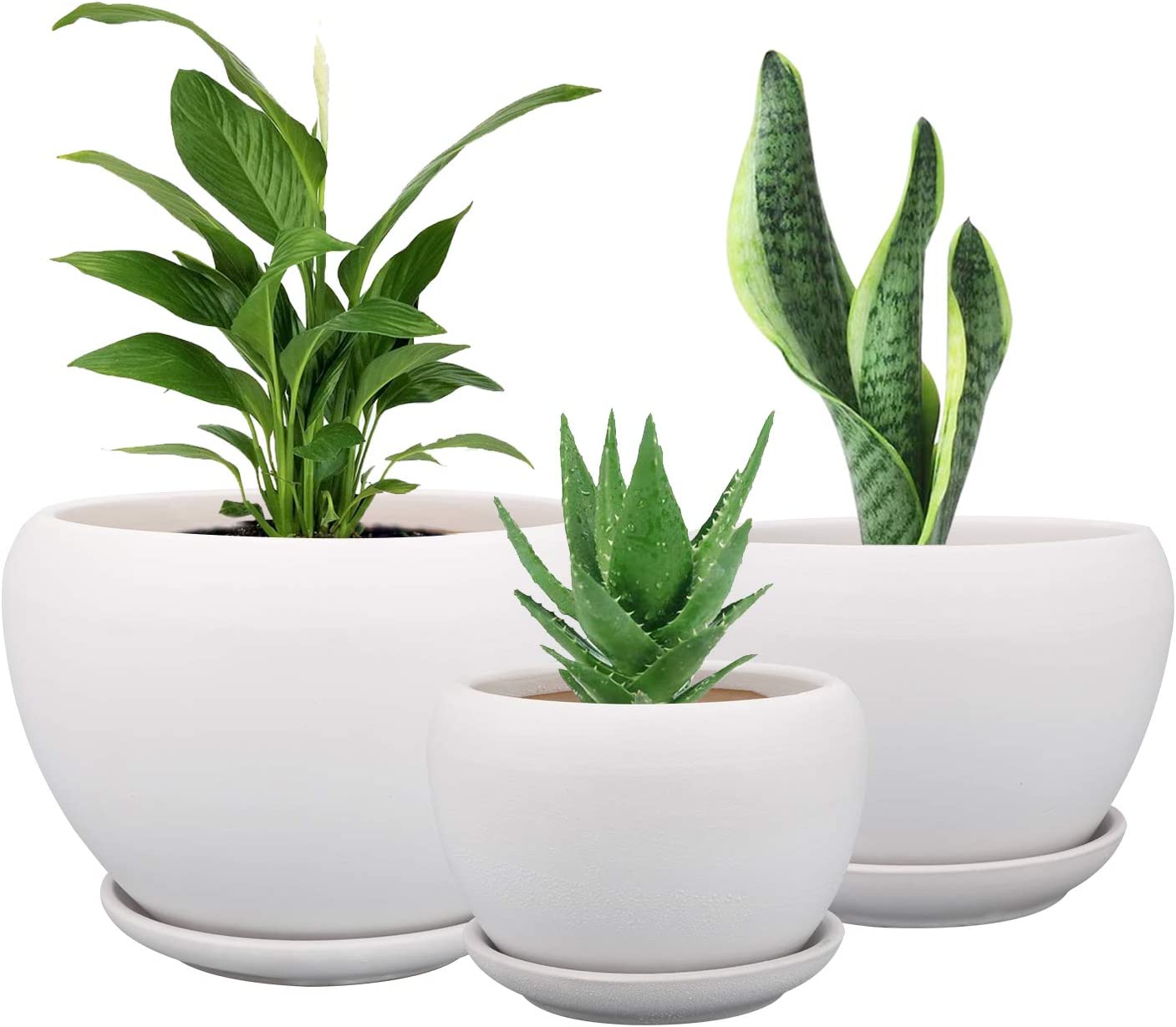 Brajttt Ceramic Flower Pots,3 Pack White Round Ceramic [...]