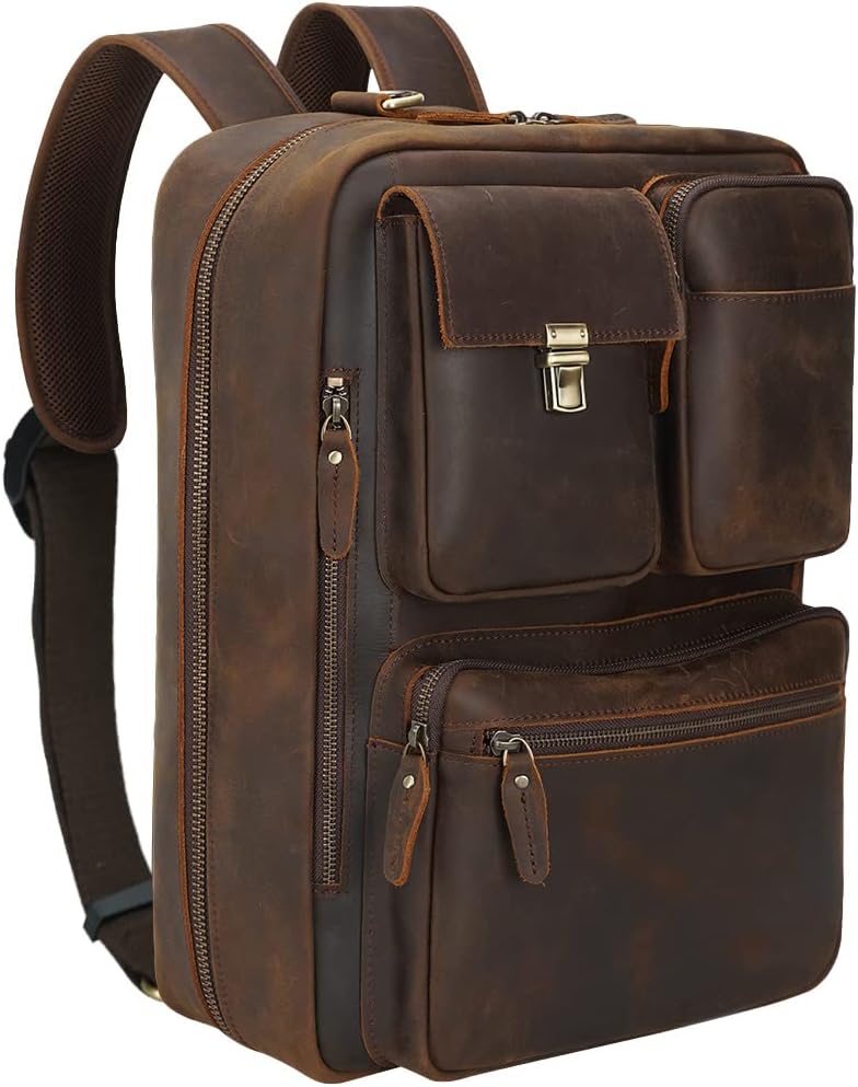 TIDING Men's 15.6 Inch Leather Convertible Backpack [...]