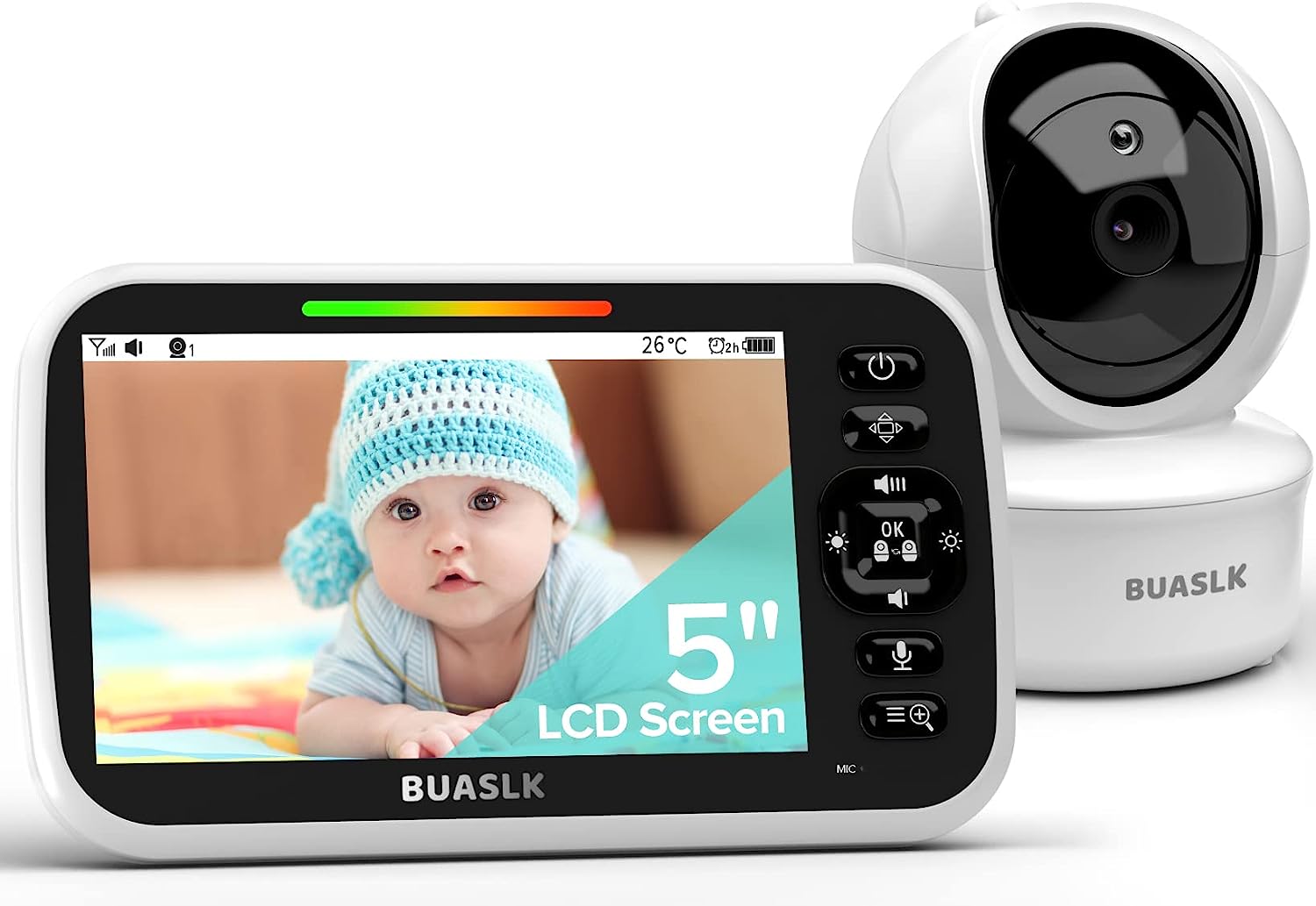 BUASLK Baby Monitor with Camera and Audio, 5