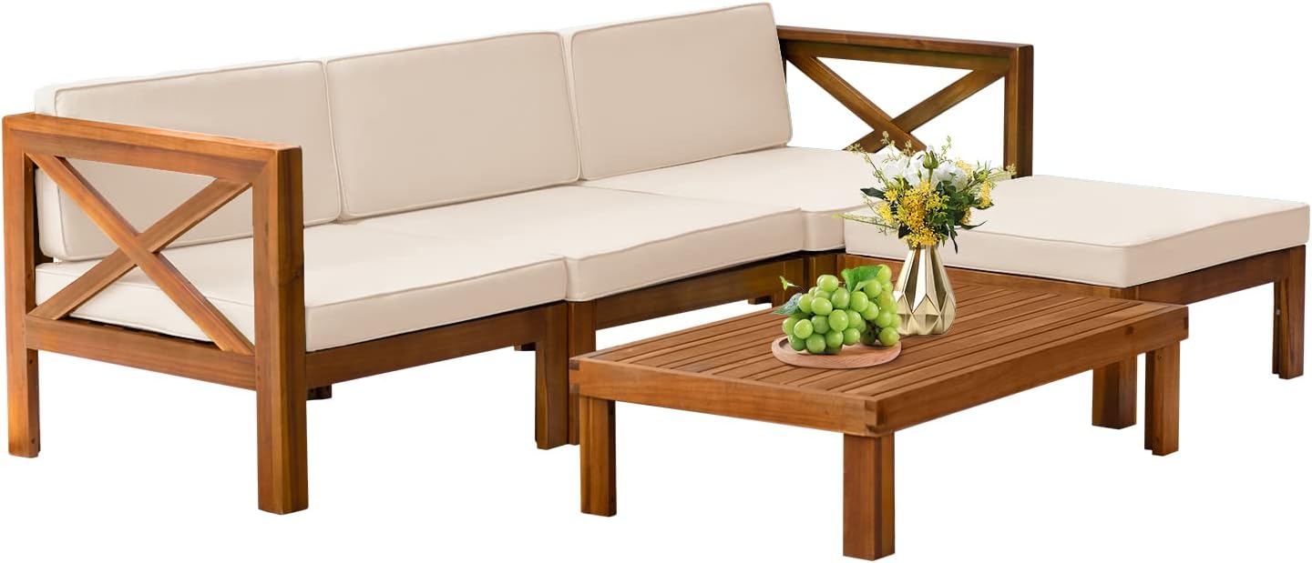 5-Piece Acacia Wood Outdoor Sofa Set Patio Bistro Set [...]
