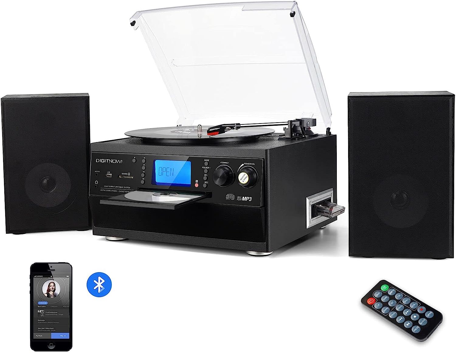 DIGITNOW Bluetooth Record Player Turntable with Stereo [...]