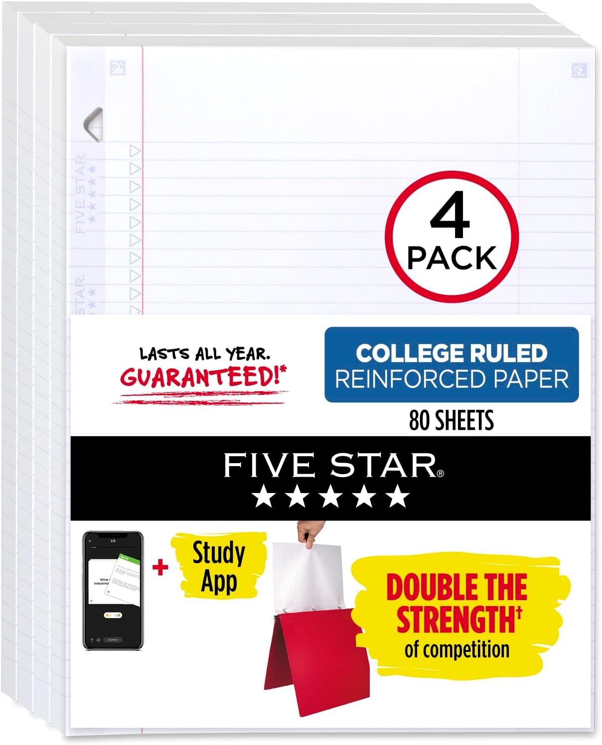 Five Star Loose Leaf Paper + Study App, 4 Pack, 3 Hole [...]