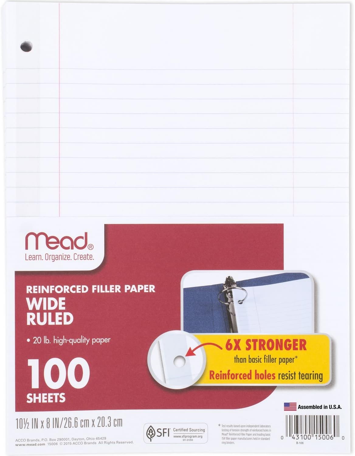 Mead Loose Leaf Paper, 3 Hole Punch, Reinforced Filler [...]