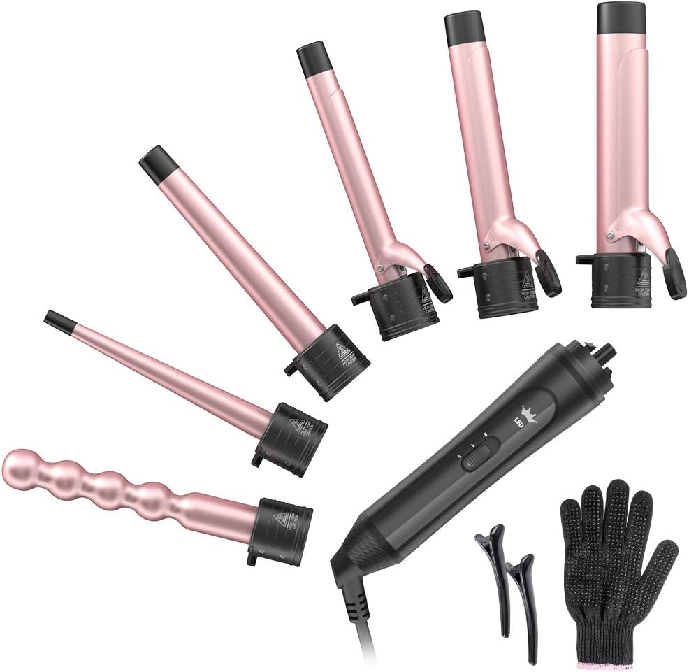 6-IN-1 Curling Iron, Professional Curling Wand Set, [...]