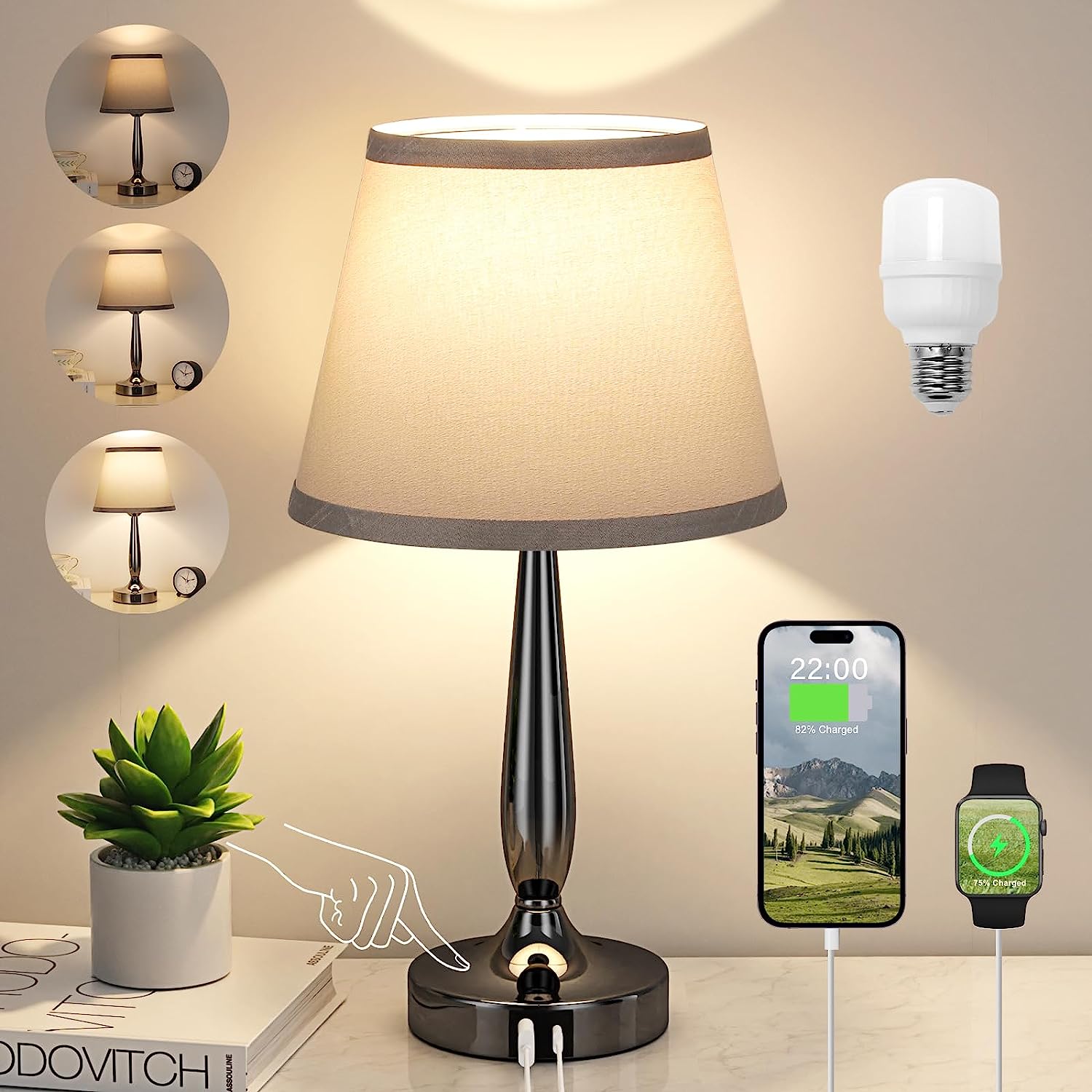 Kakanuo Touch Table Lamp with USB Ports for Bedroom, [...]