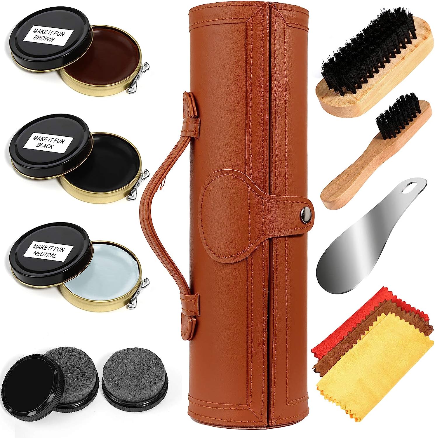 Shoe Shine Kit with PU Leather Sleek Elegant Case, [...]