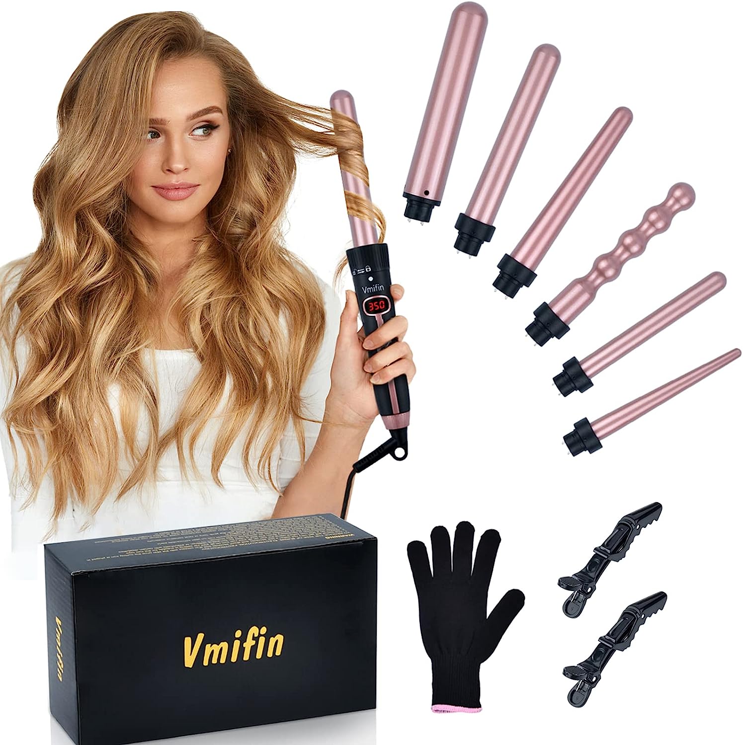 Curling Iron Wand Set, Professional 6 in 1 Beach Waver [...]