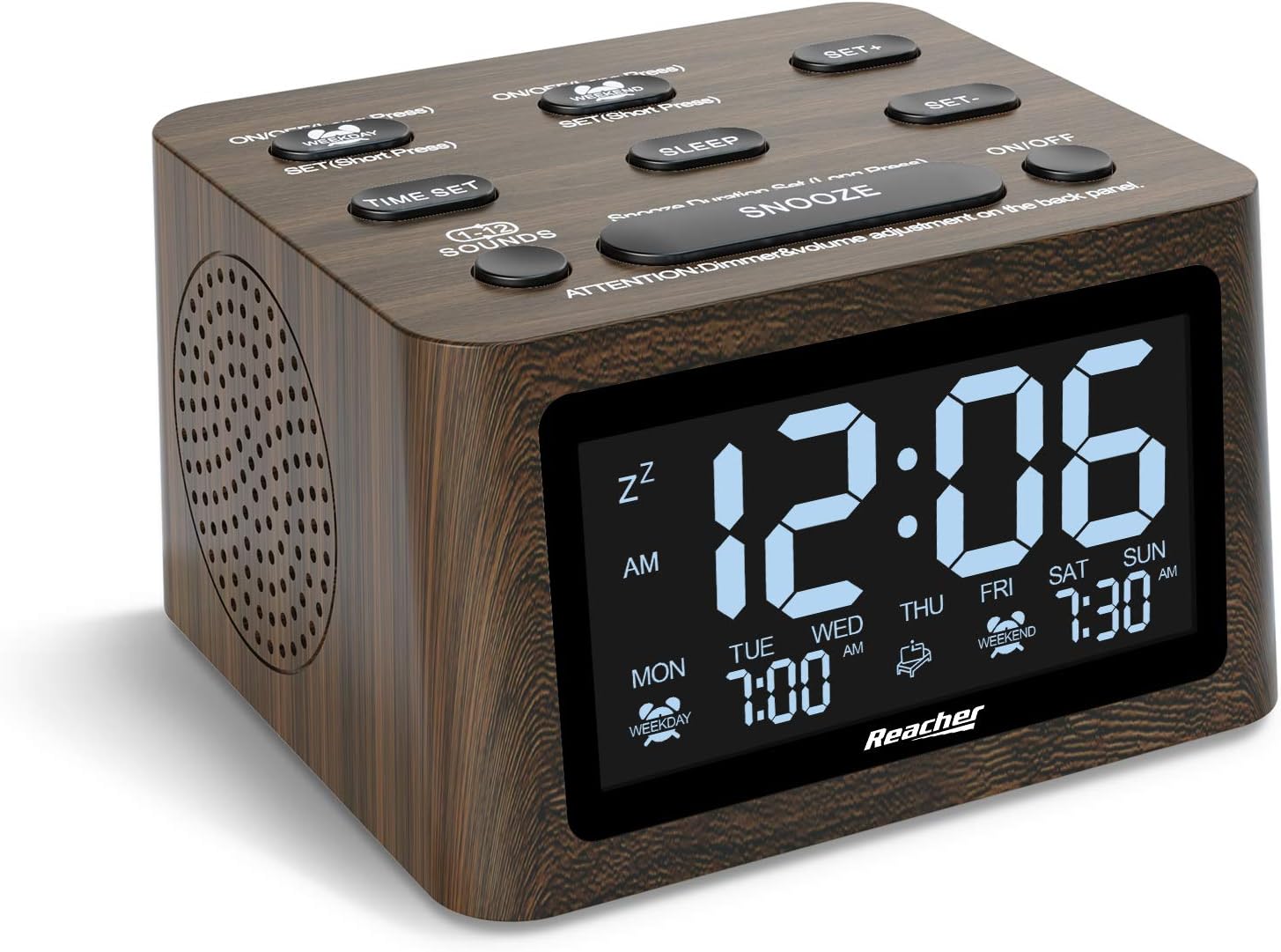REACHER Wooden Dual Alarm Clock and White Noise [...]