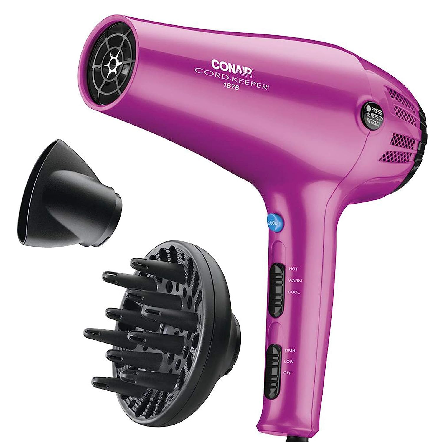 Conair Hair Dryer with Retractable Cord, 1875W Cord- [...]