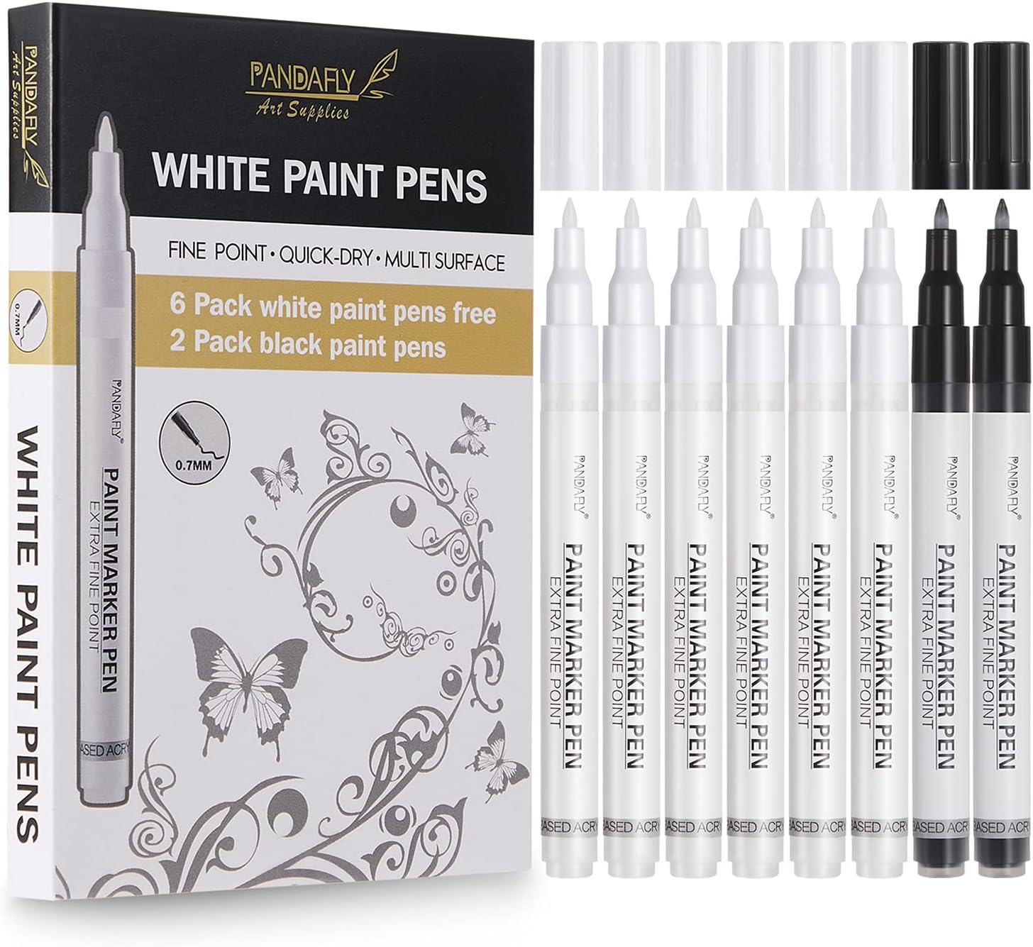 PANDAFLY White Paint Pens, 8 Pack 0.7mm Acrylic [...]