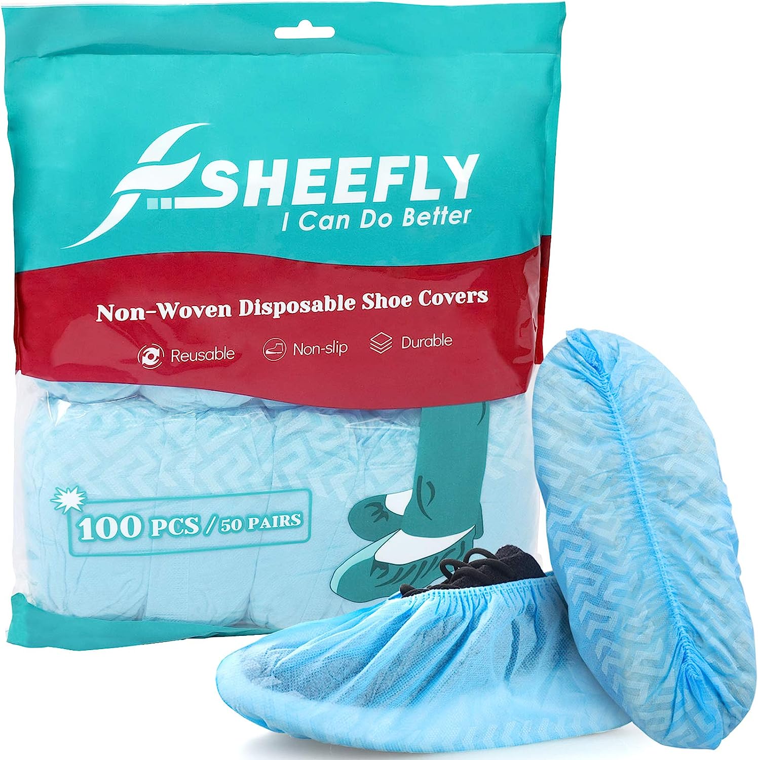 SHEEFLY 100 Pack Disposable Boot Shoe Covers, Water [...]