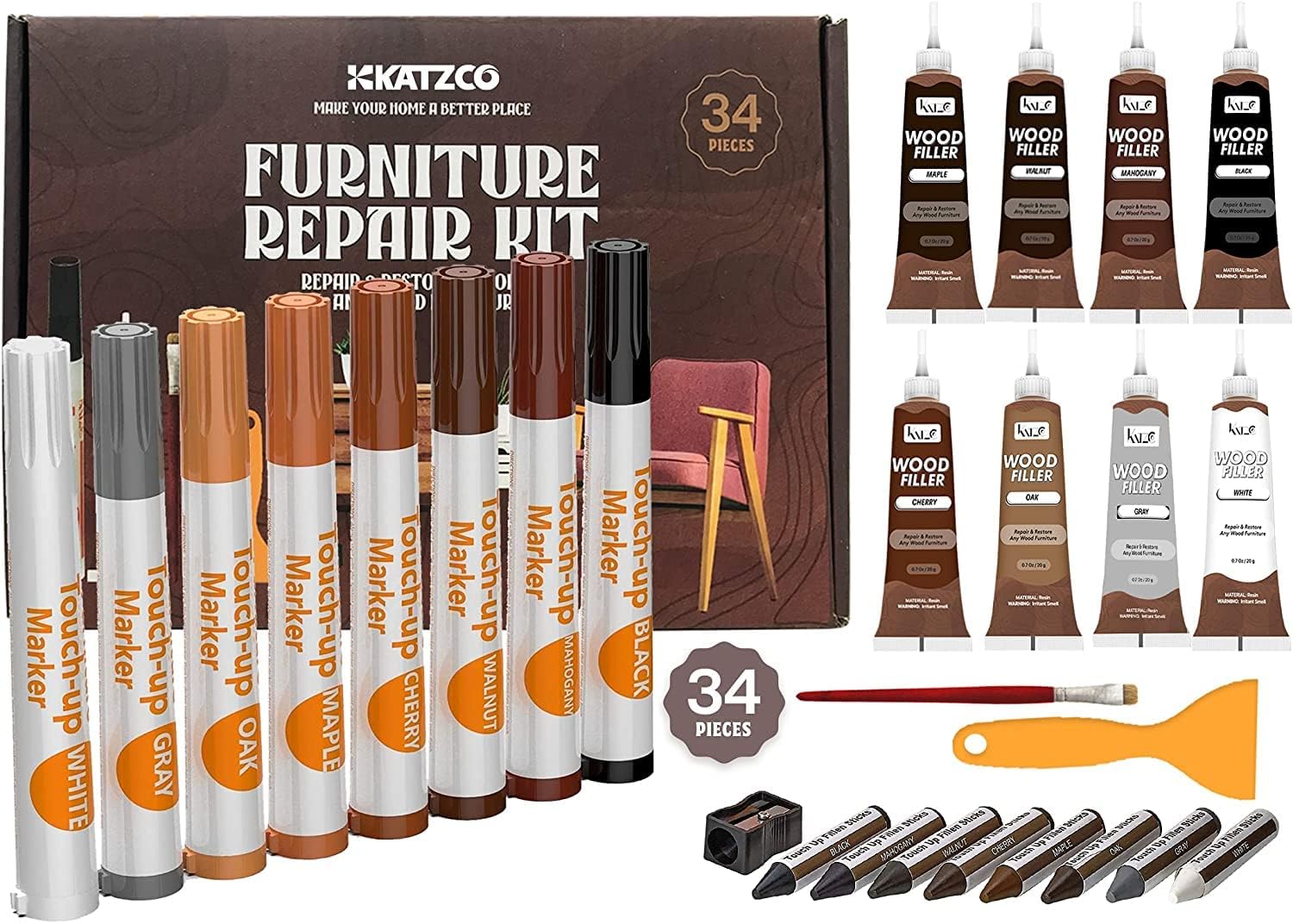 Katzco Total Furniture Repair Kit - Set of 34 - Resin [...]