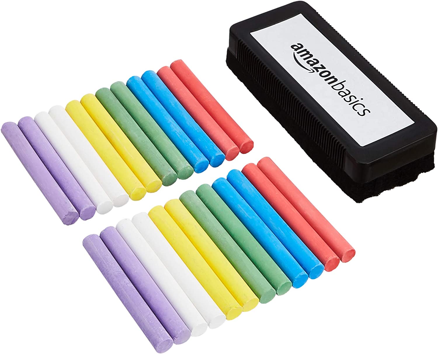 Amazon Basics Dustless Chalk with Eraser, Assorted, 24 Pack