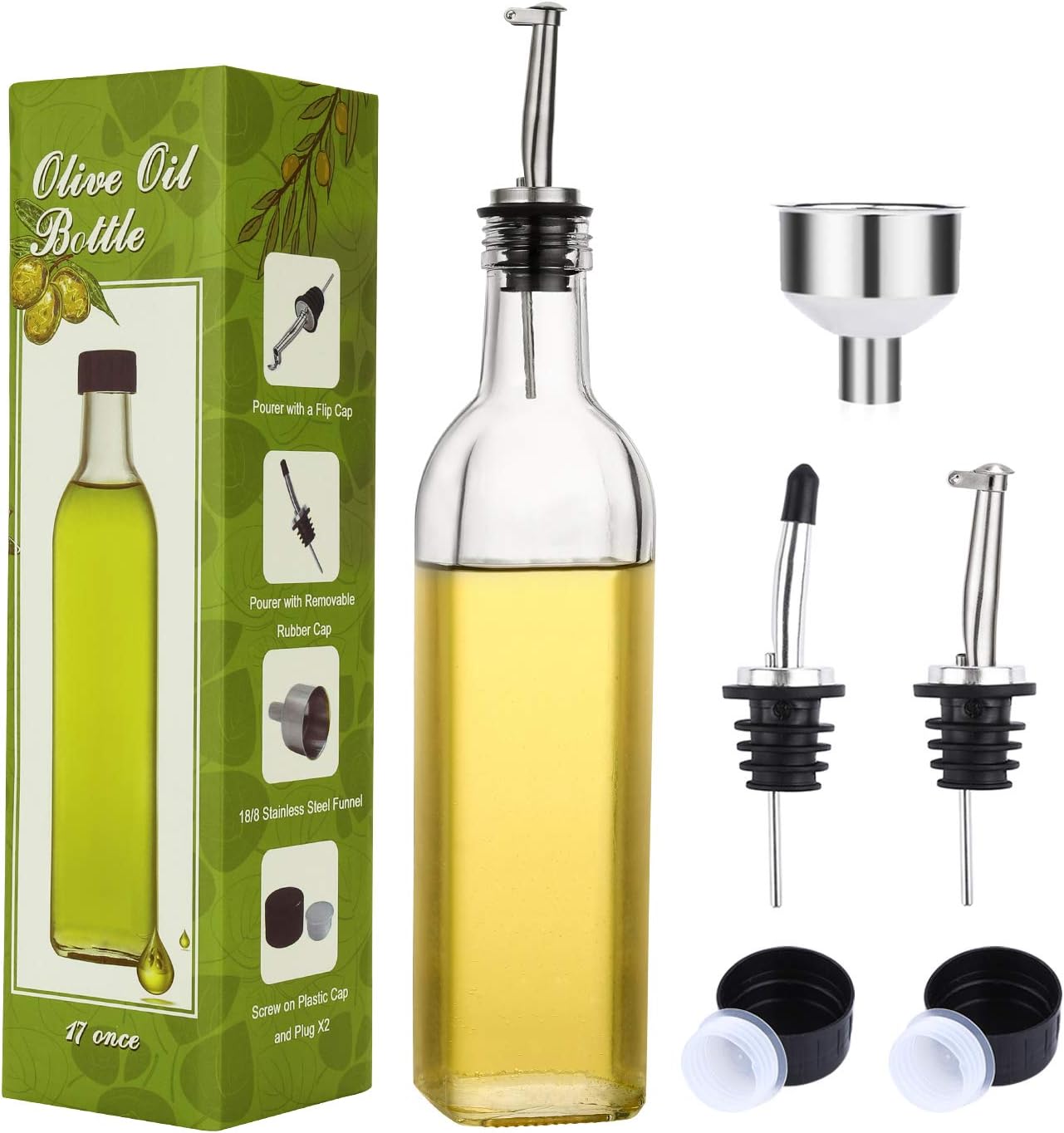 AOZITA 17oz Clear Glass Olive Oil Dispenser Bottle - [...]
