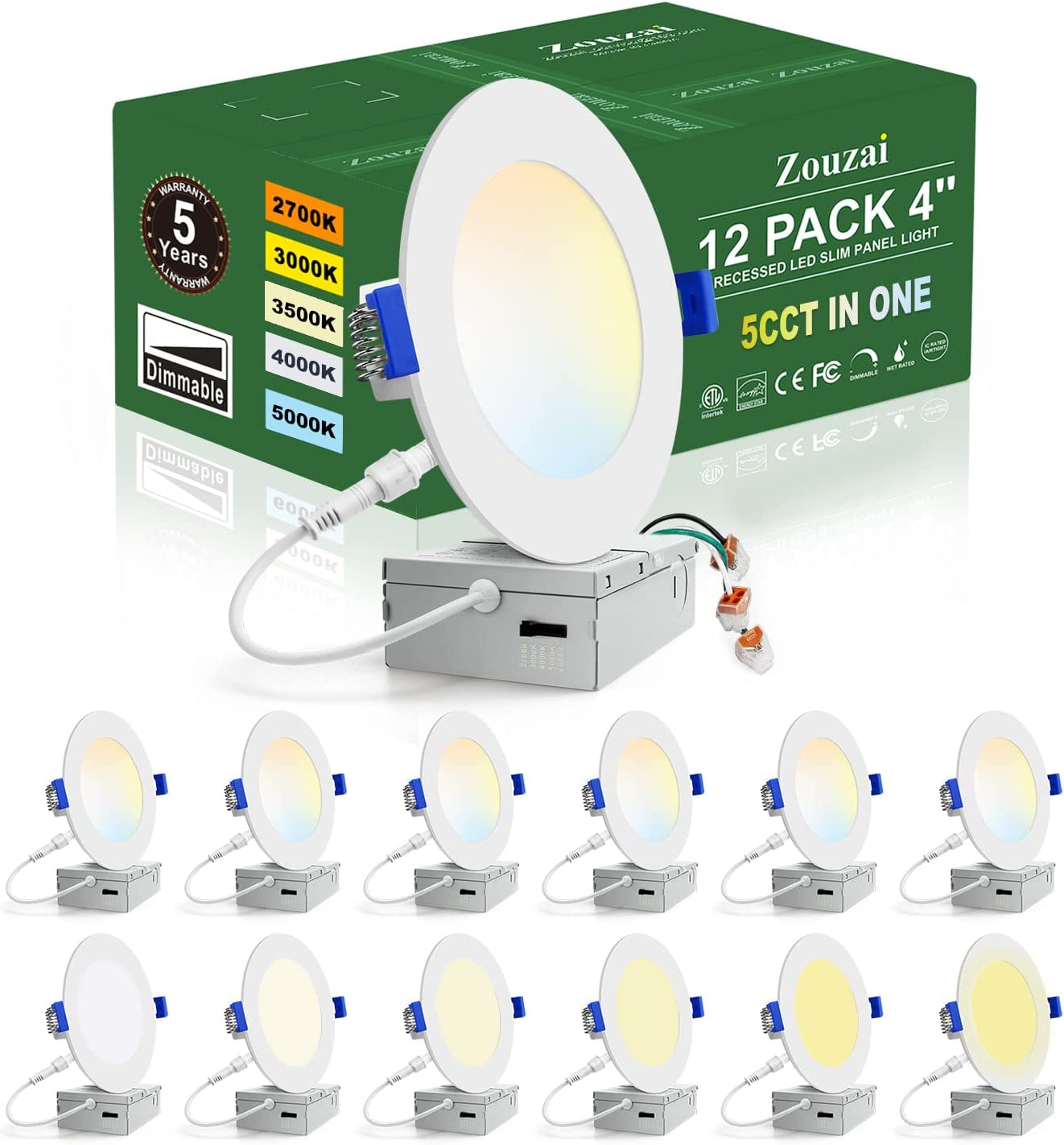 zouzai 12 Pack 4 Inch 5CCT Ultra-Thin LED Recessed [...]