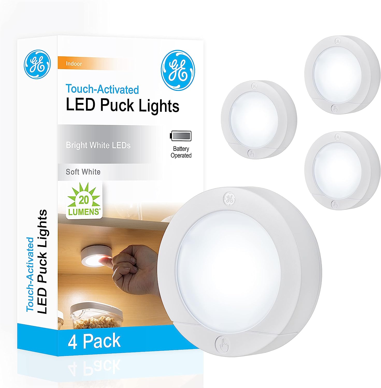 GE Wireless LED Puck Lights, 4 Pack, Battery Operated, [...]