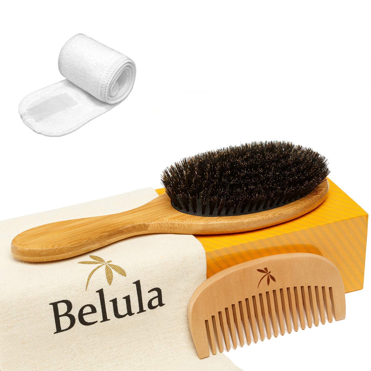 Belula 100% Boar Bristle Hair Brush Set (Medium). Soft [...]