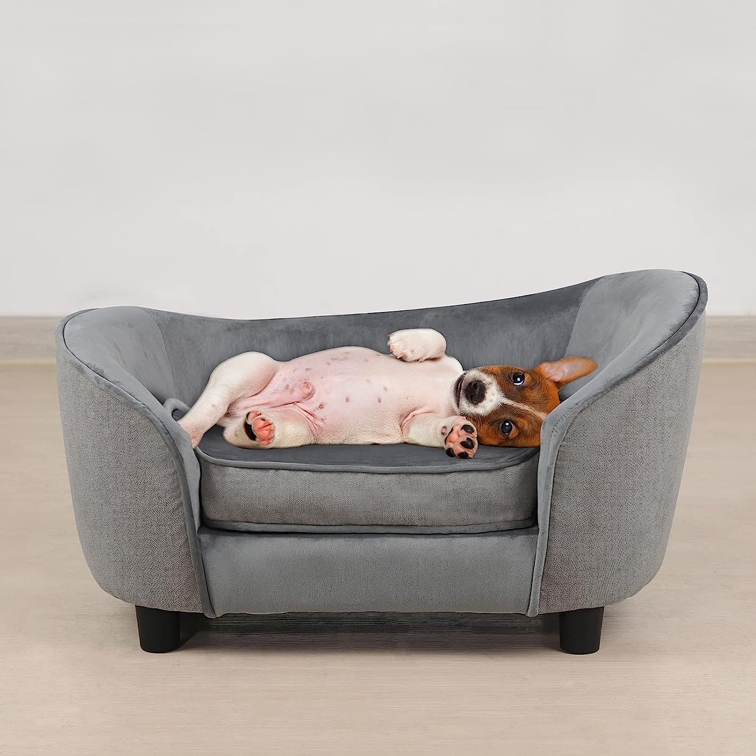 Pet Sofa Bed, Velvet & Linen Fabric Pet Couch Chair [...]