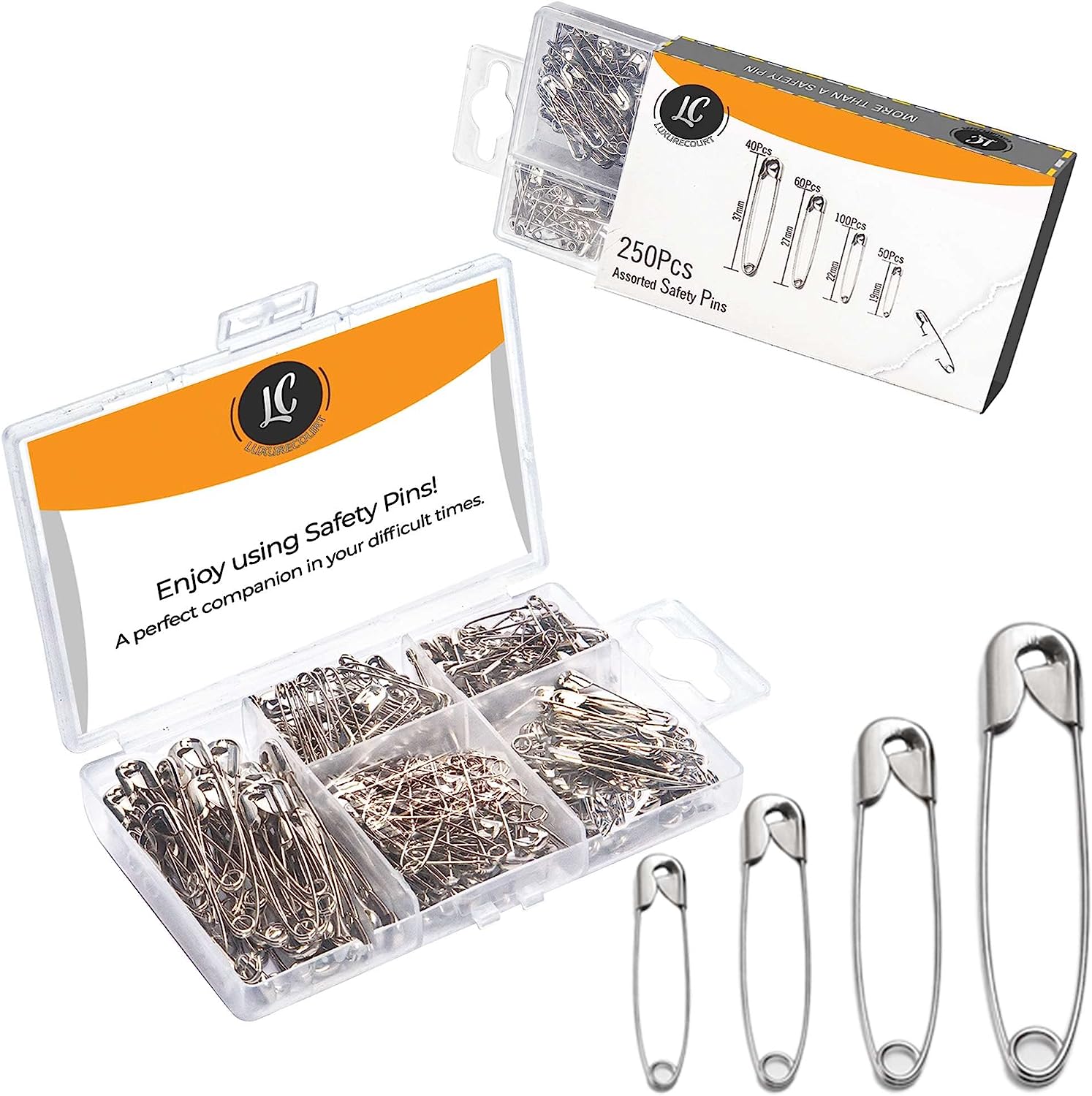250 Pack Safety Pins by Luxurecourt, 4 Assorted Sizes [...]