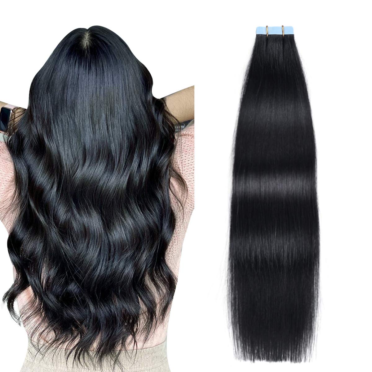 SUYYA Tape in Hair Extensions Black 100% Real Human [...]