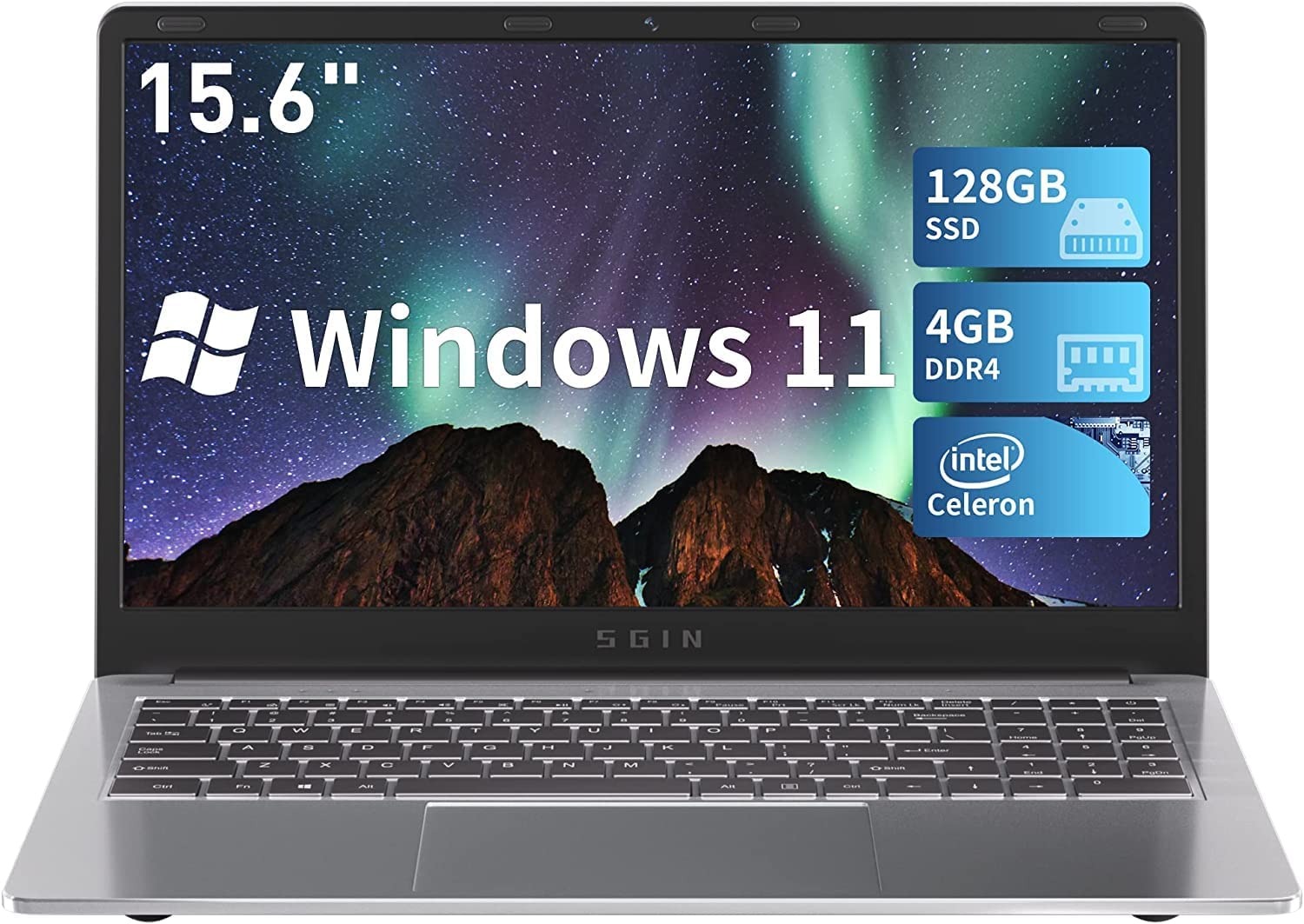 SGIN Laptop 15.6 Inch 4GB DDR4 128GB SSD, Windows 11 [...]