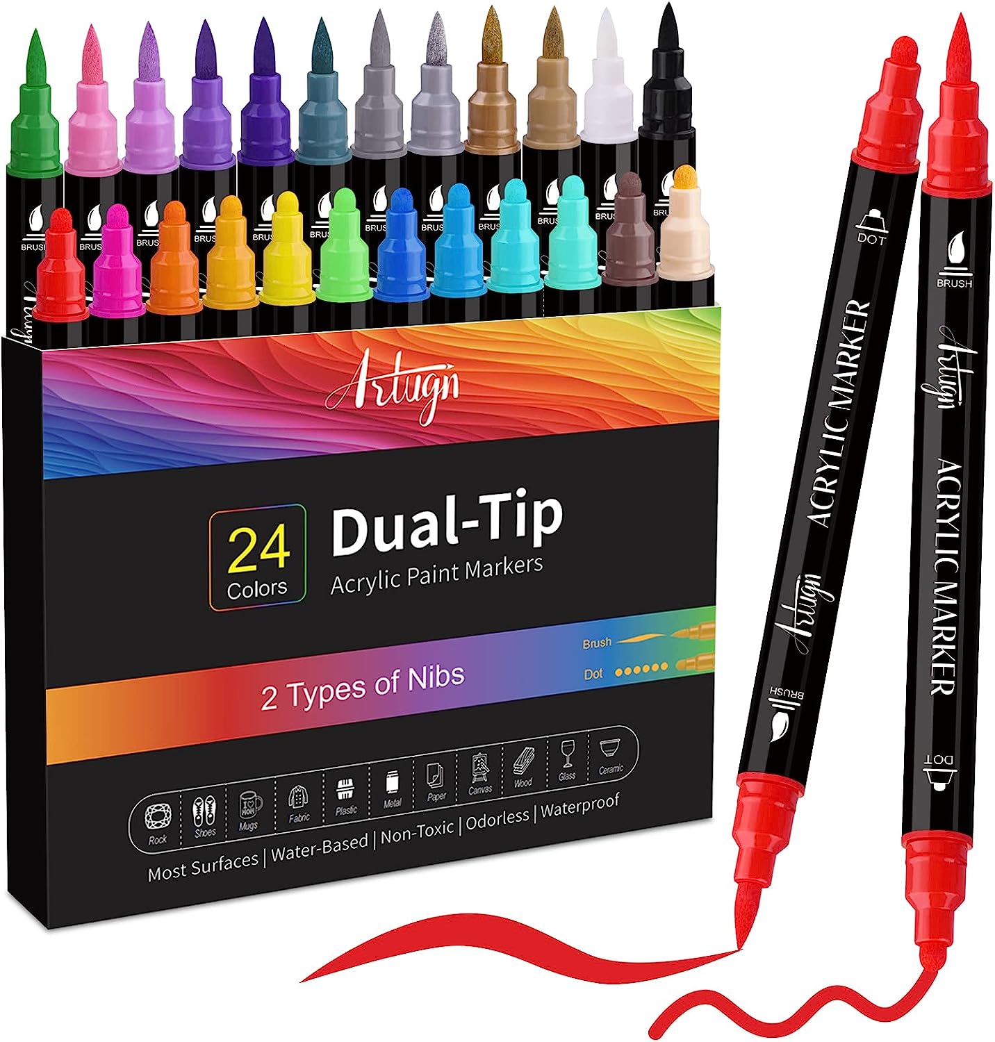 24 Colors Acrylic Paint Pens, Dual Tip Pens With [...]