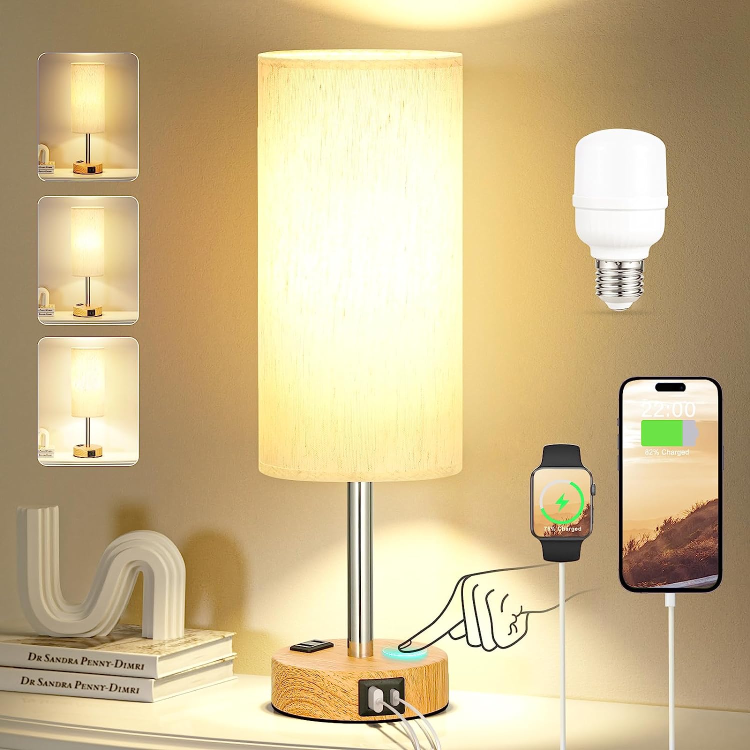 Beside Table Lamp for Bedroom Nightstand - 3 Way [...]