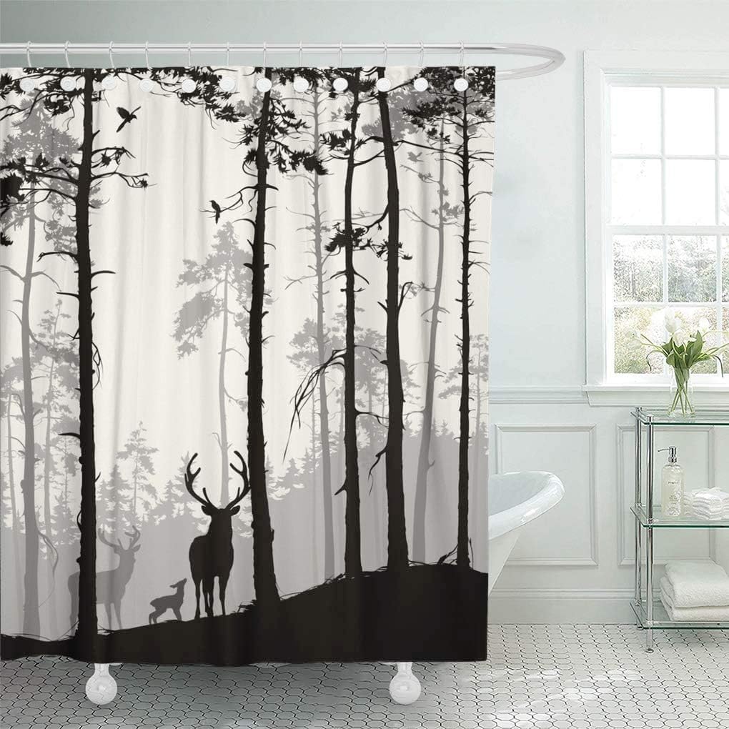 Semtomn Decorative Shower Curtain Silhouette of Pine [...]