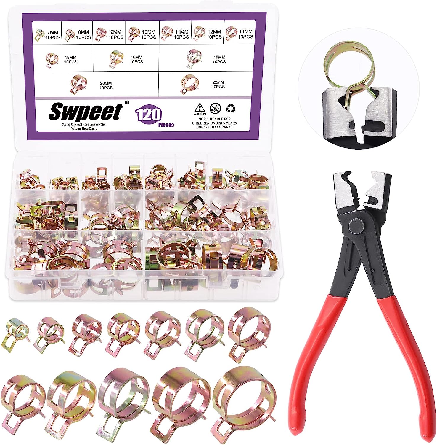 Swpeet 121Pcs 7-22mm Spring Band Hose Clamps with CV [...]
