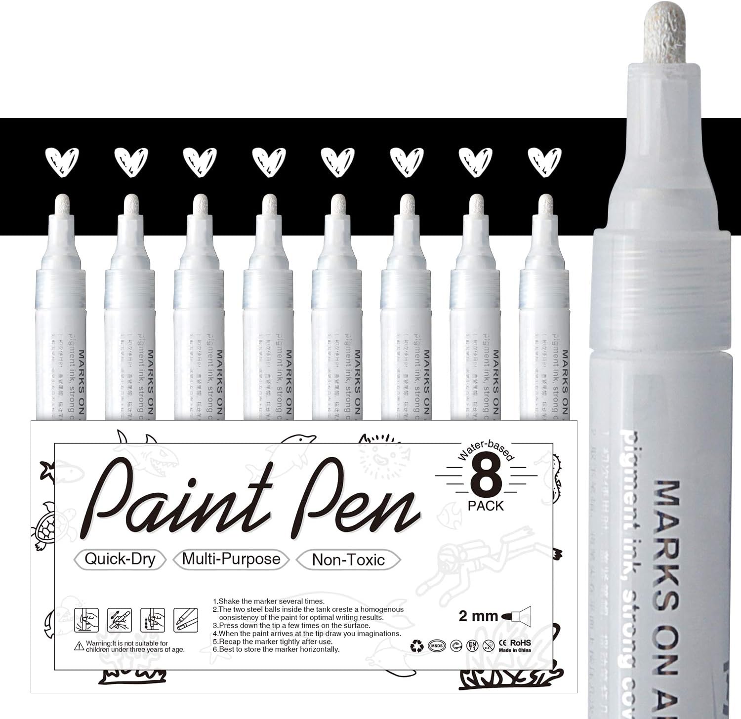 White Paint Pen for Art - 8Pack Acrylic White Paint [...]