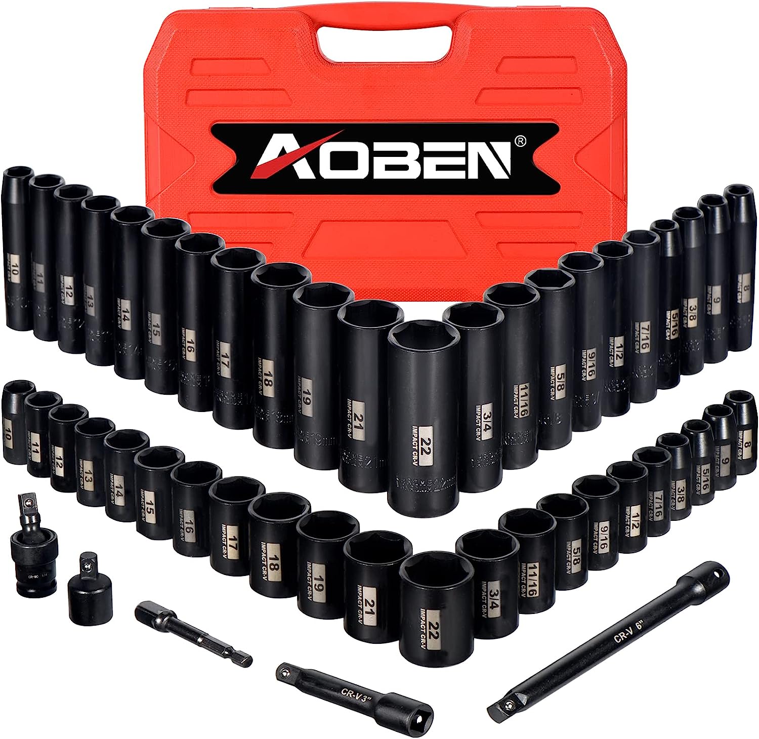 AOBEN 3/8-Inch Drive Impact Socket Set, 49 Pieces, 6 [...]