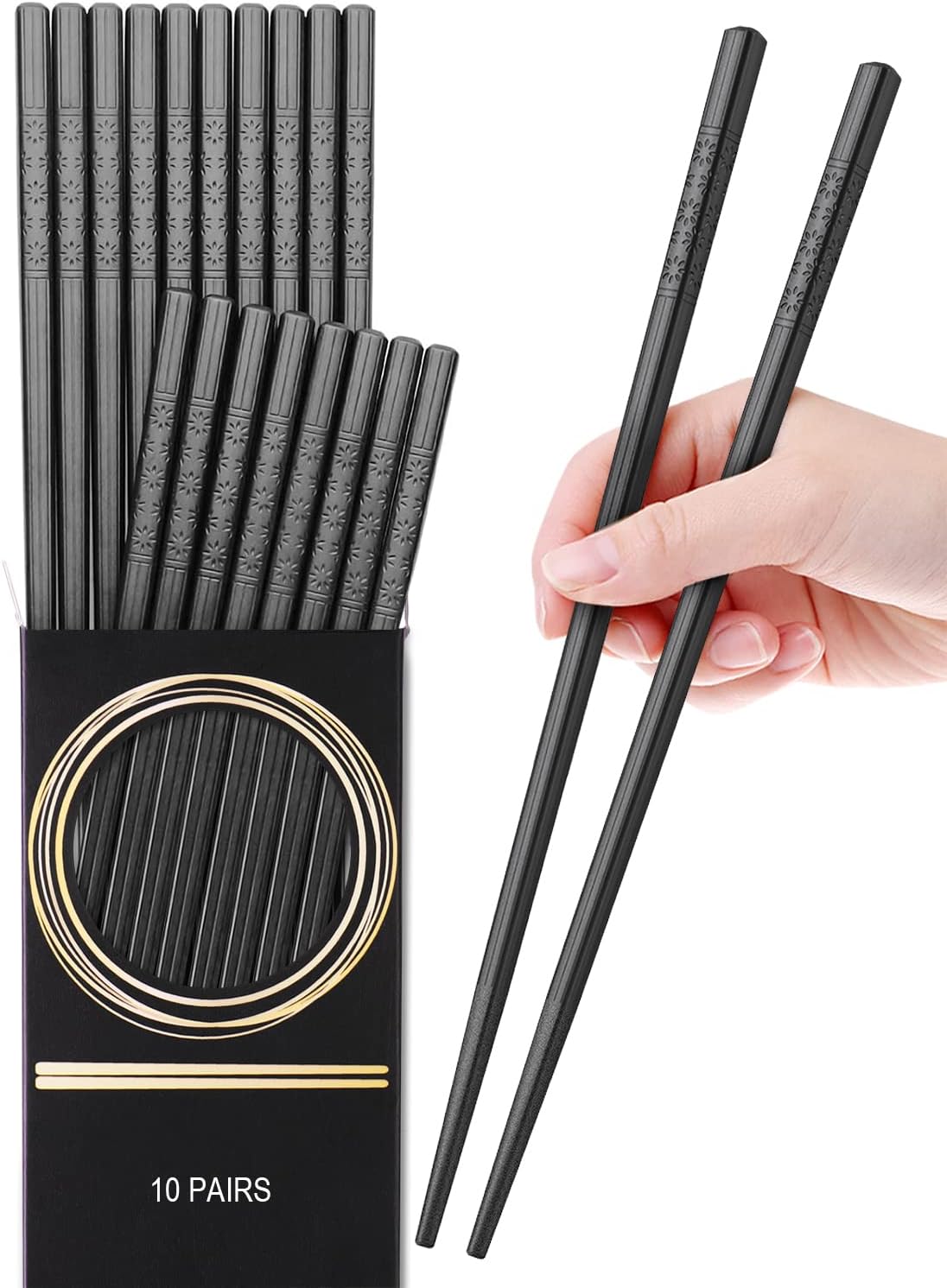 GLAMFIELDS 10 Pairs Fiberglass Chopsticks, Reusable [...]