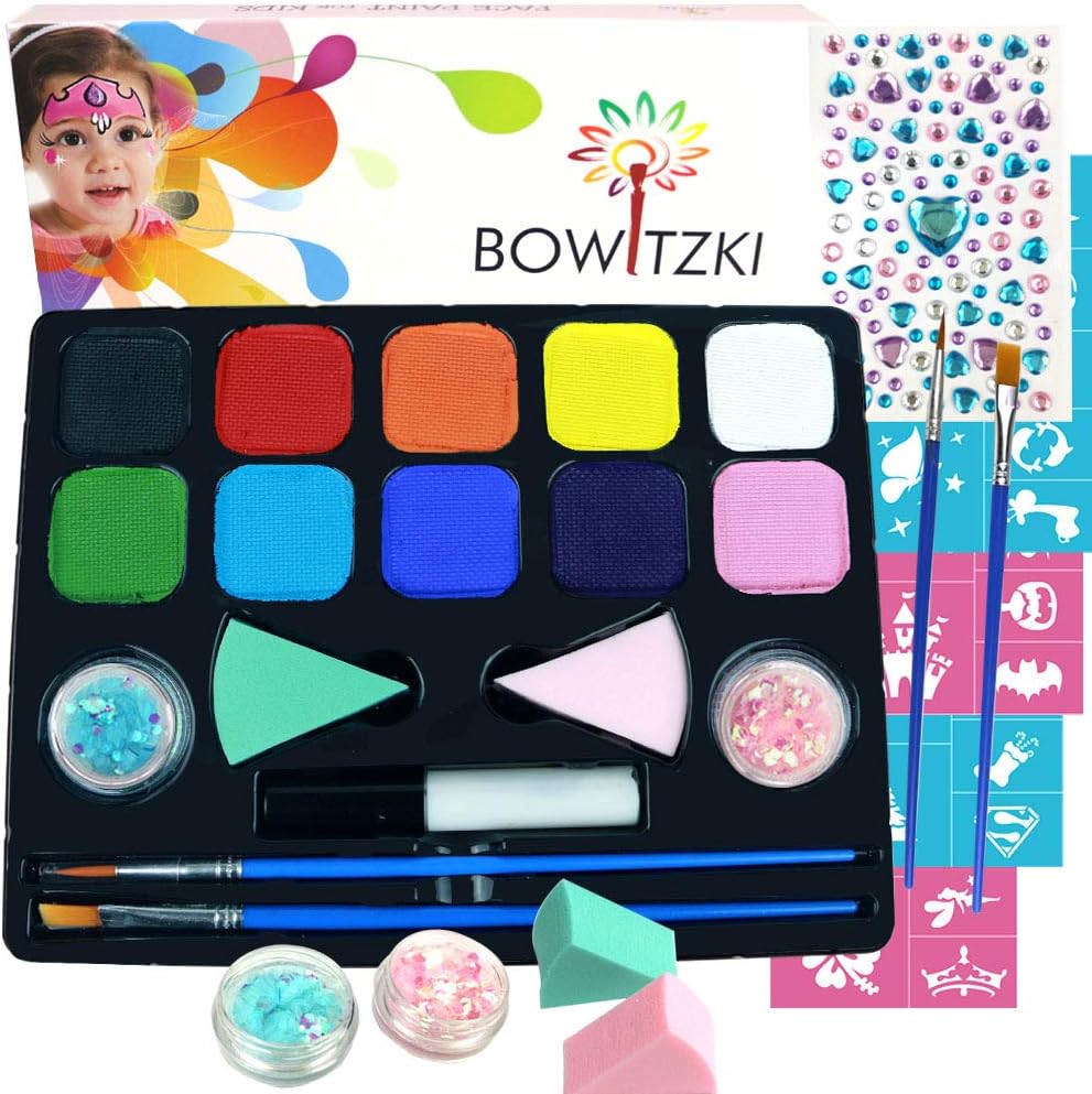 Bowitzki Face Paint Kit With 10 Colors,32 Stencils,2 [...]