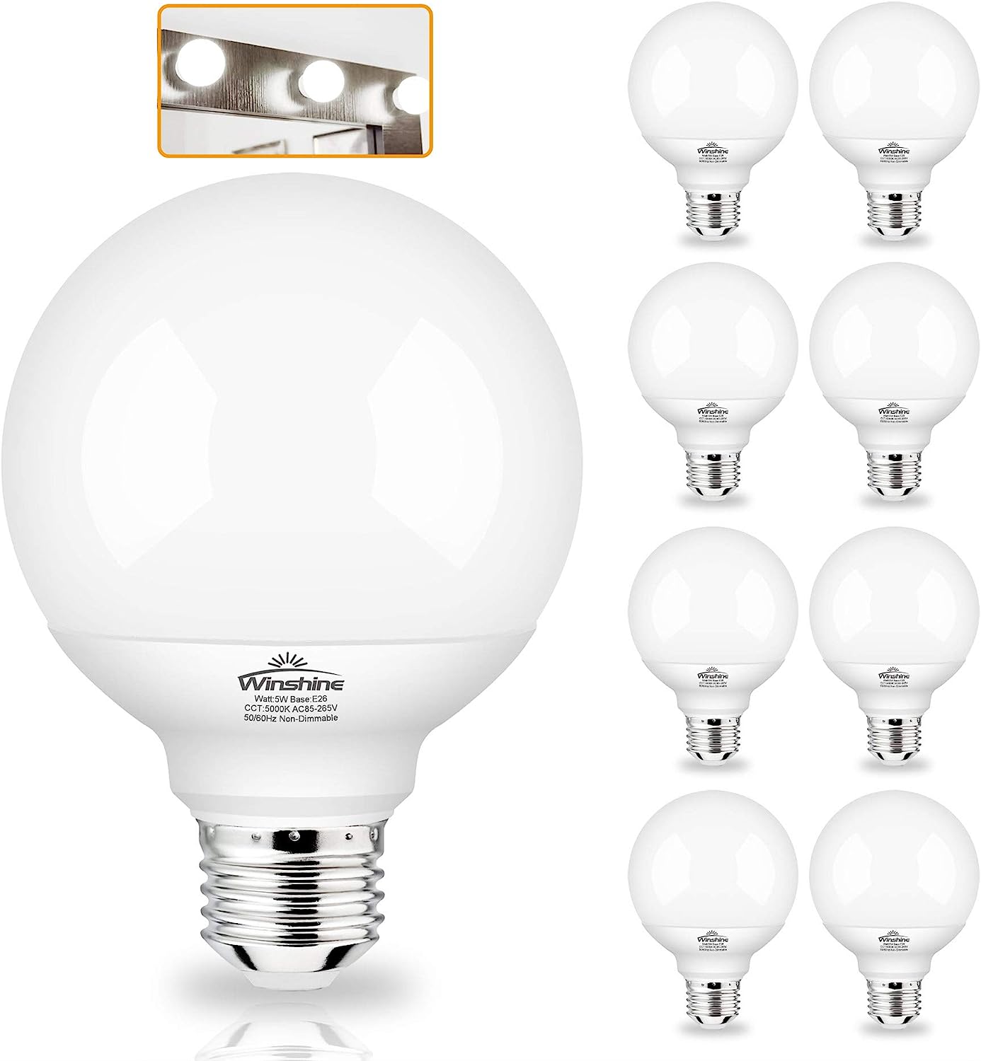 winshine G25 Globe Light Bulbs, 8 Pack LED Vanity [...]