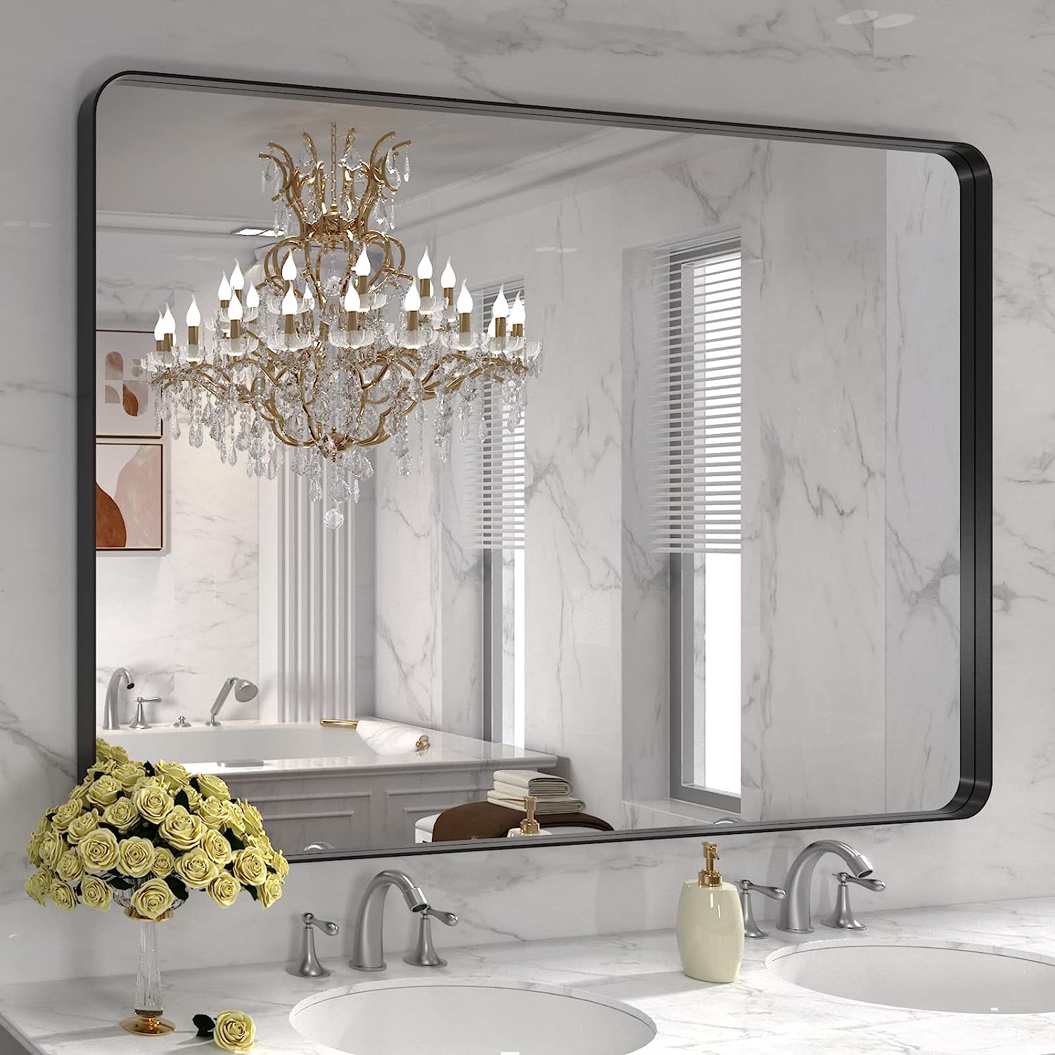 LOAAO 48X32 Inch Black Metal Framed Bathroom Mirror [...]