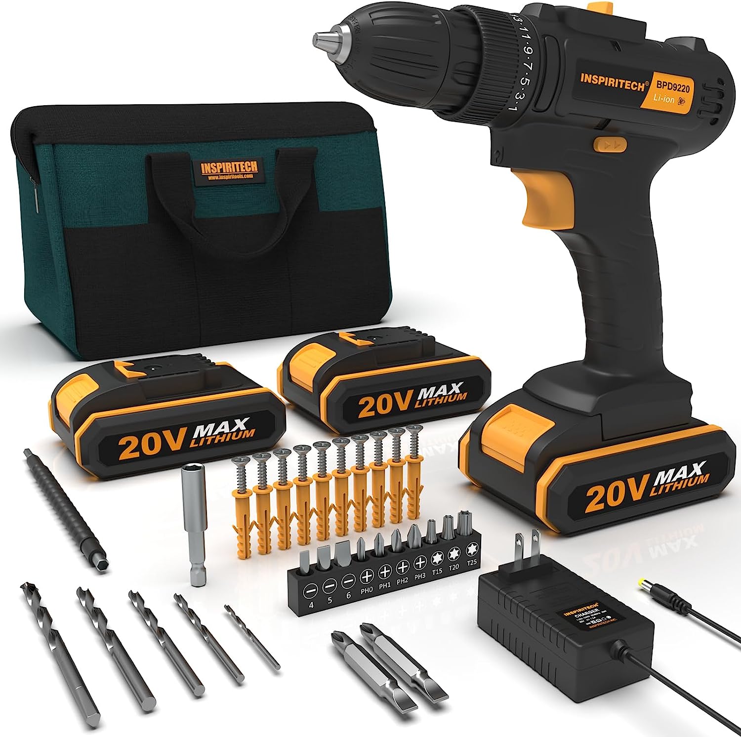INSPIRITECH 20V Cordless Drill with 2 Batteries, [...]