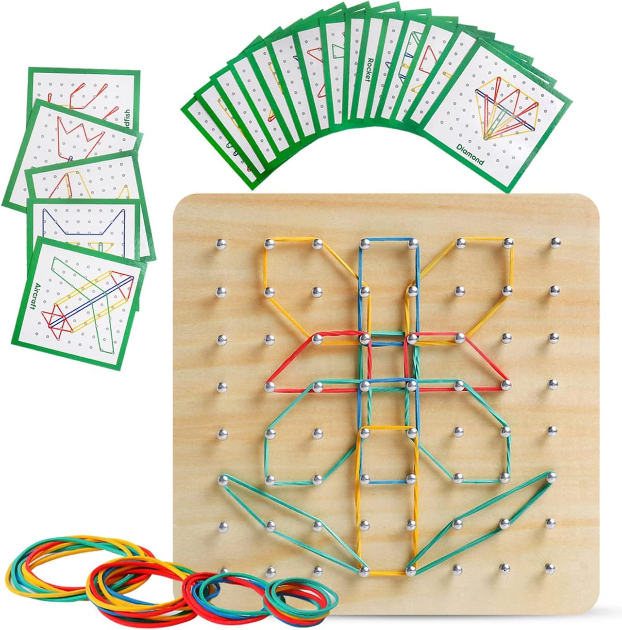Wooden Geoboard with Rubber Bands Graphical Math [...]