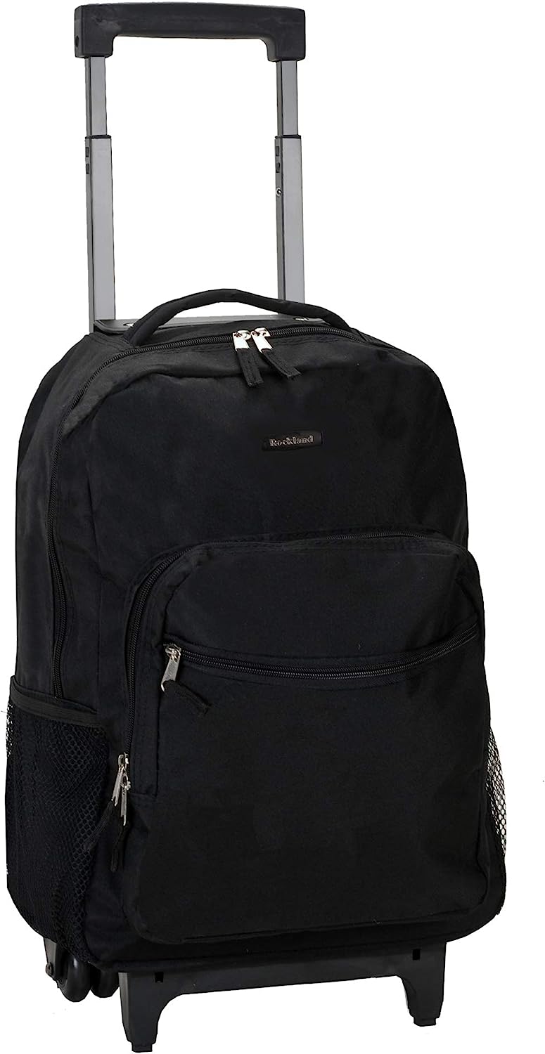 Rockland Double Handle Rolling Backpack, Black, 17-Inch