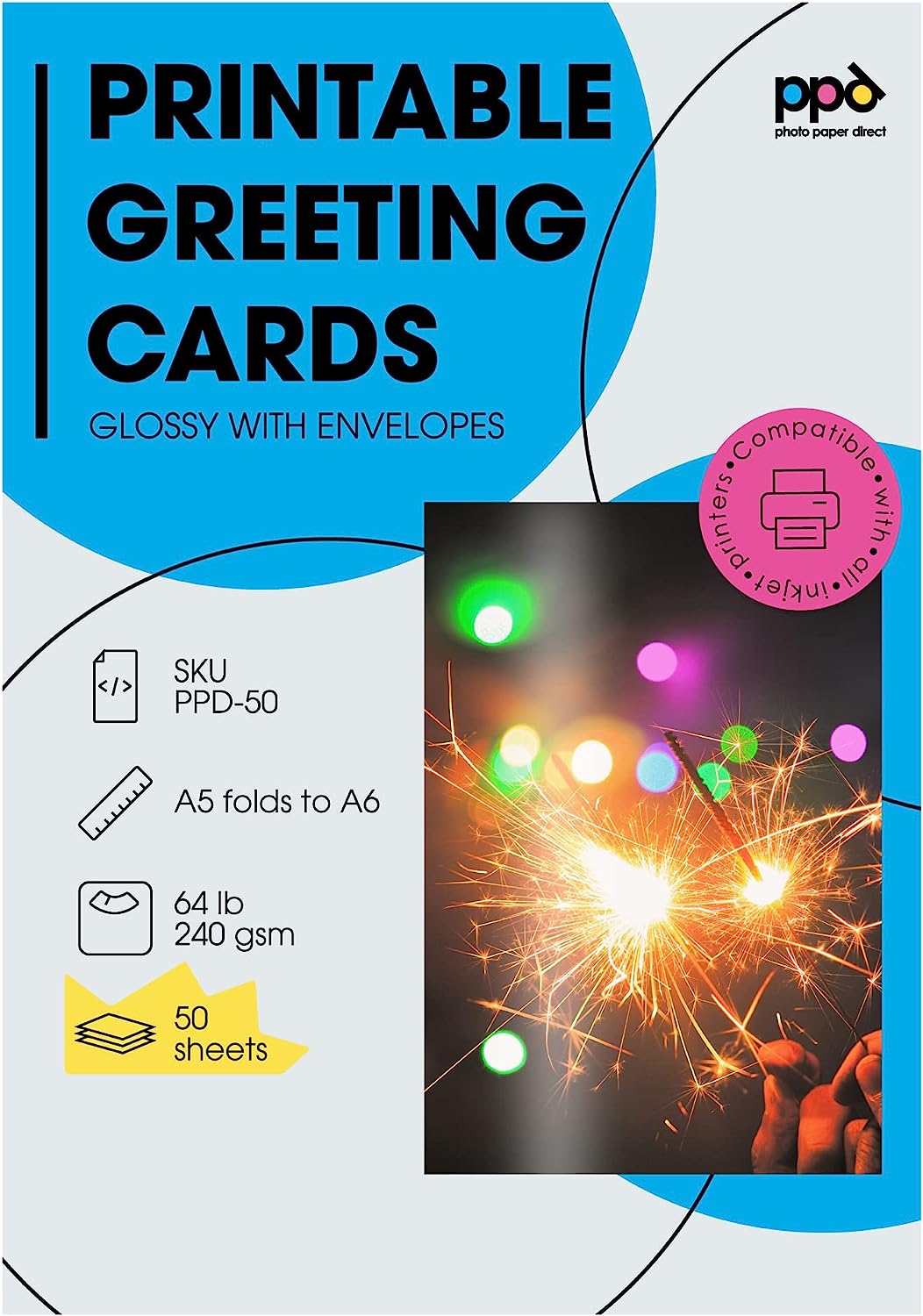 PPD Inkjet Glossy Printable Greeting Cards 5.5 x 8.5