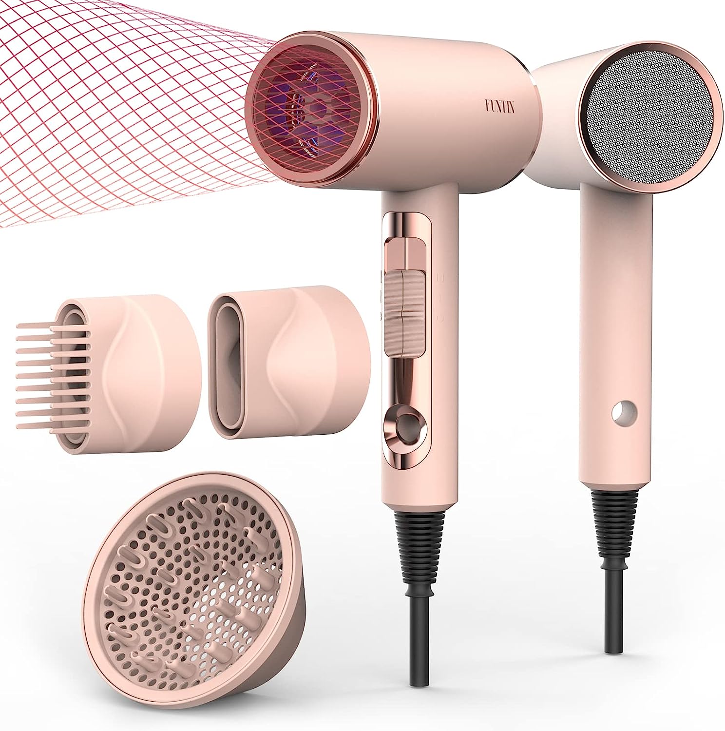 FUNTIN Hair Dryer with Diffuser Blow Dryer Comb Brush [...]