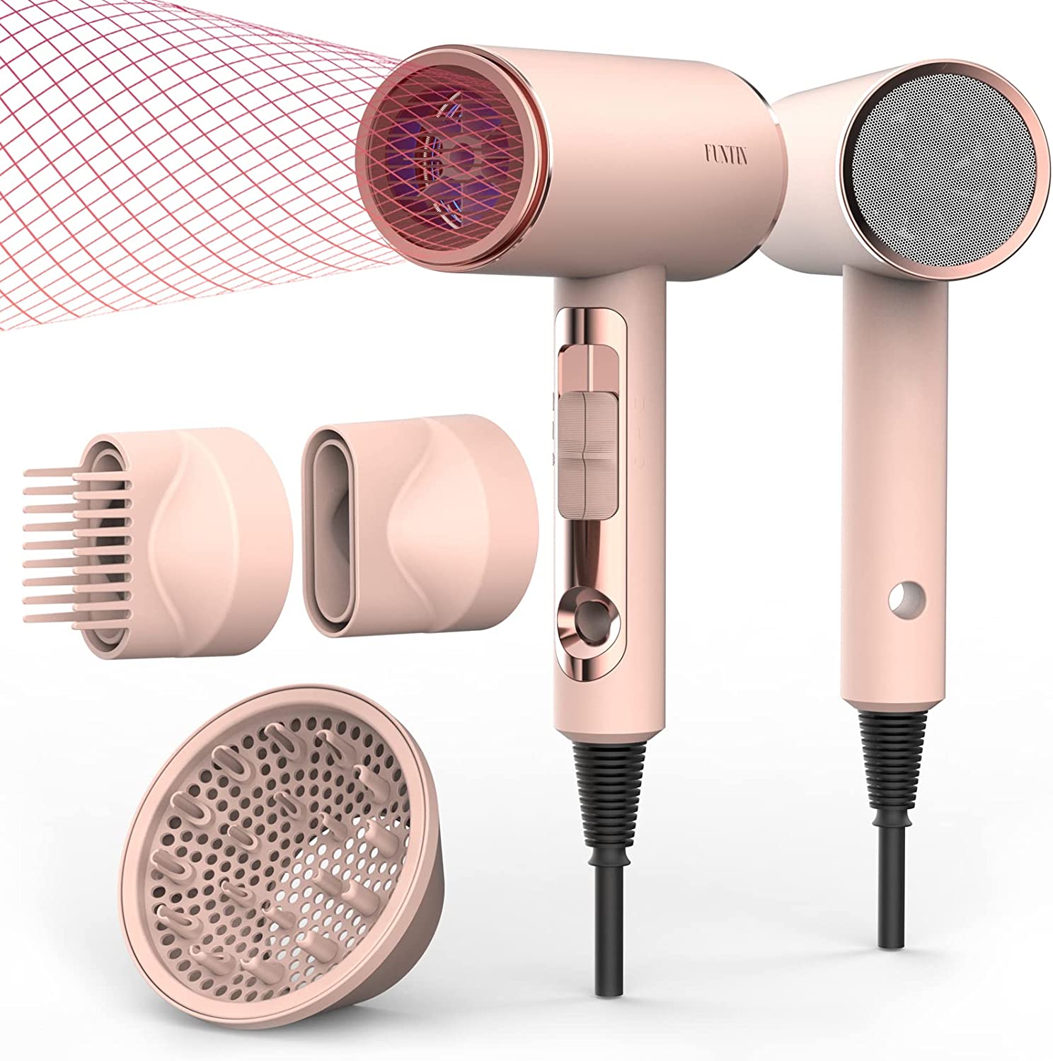 FUNTIN Hair Dryer with Diffuser Blow Dryer Comb Brush [...]