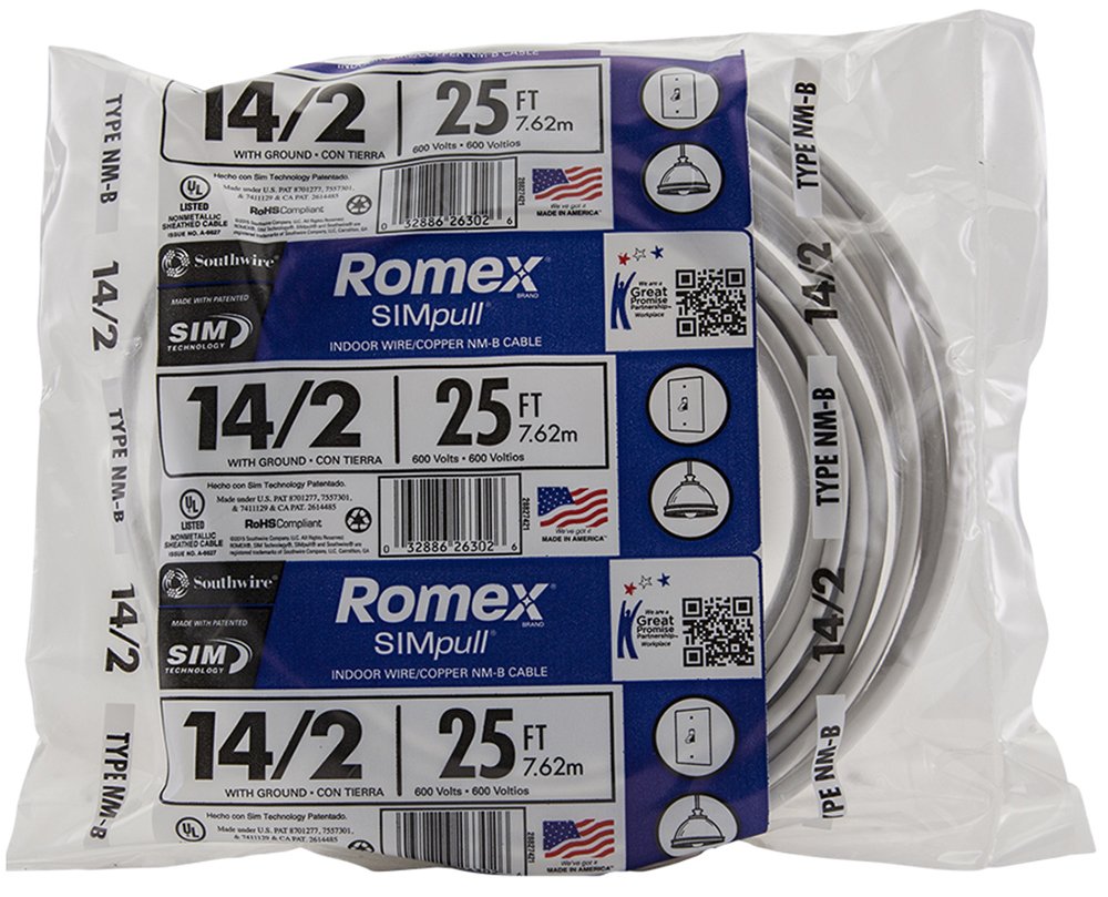 Woods 28827421 NMB W/G Wire, 25' 14/2, White, 25 Foot