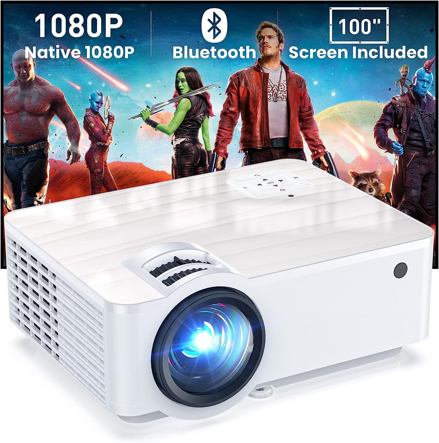 Groview Projector, 1080P Bluetooth Mini Projector with [...]